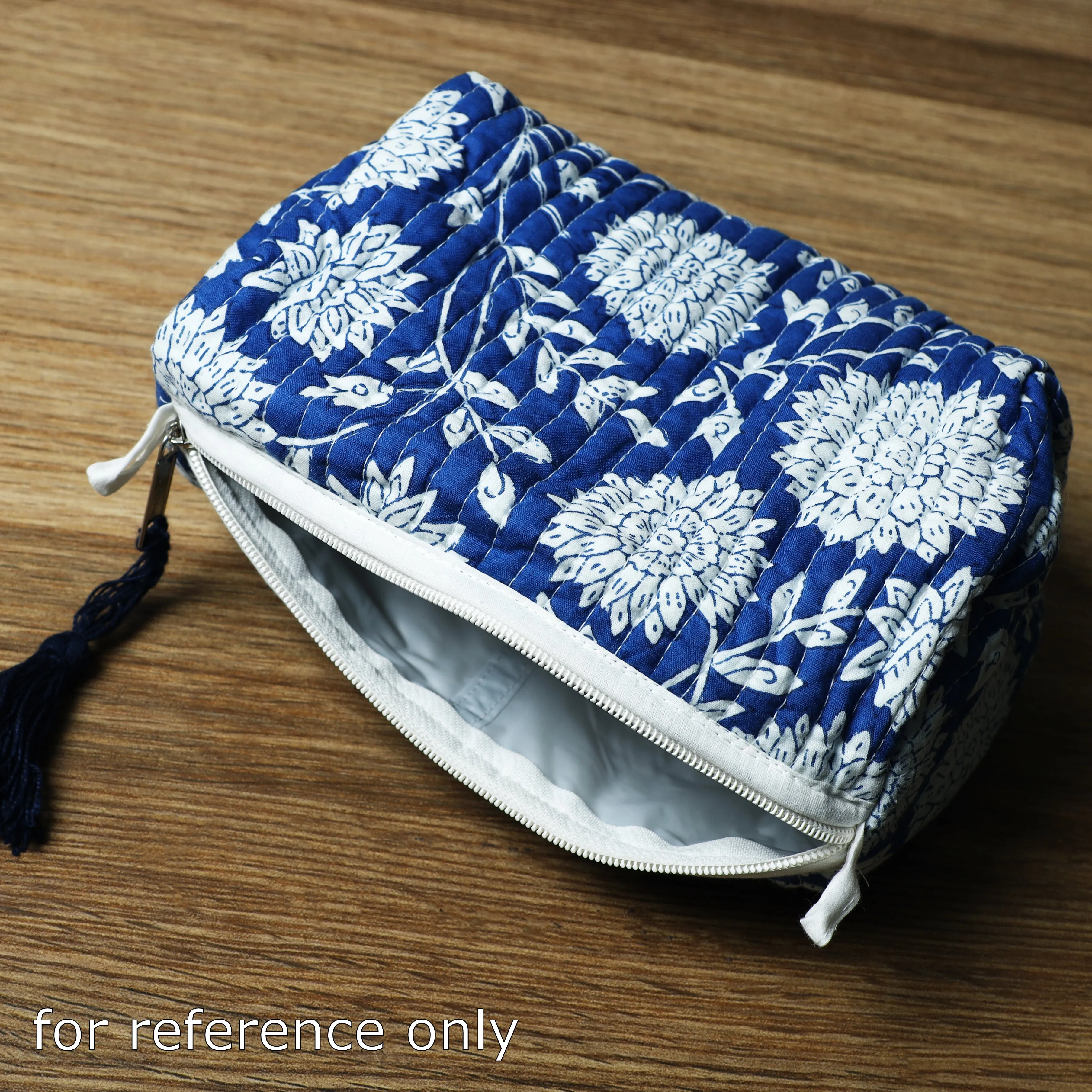 Grey - Handmade Cotton Fabric Quilted Utility Pouch With Tassel