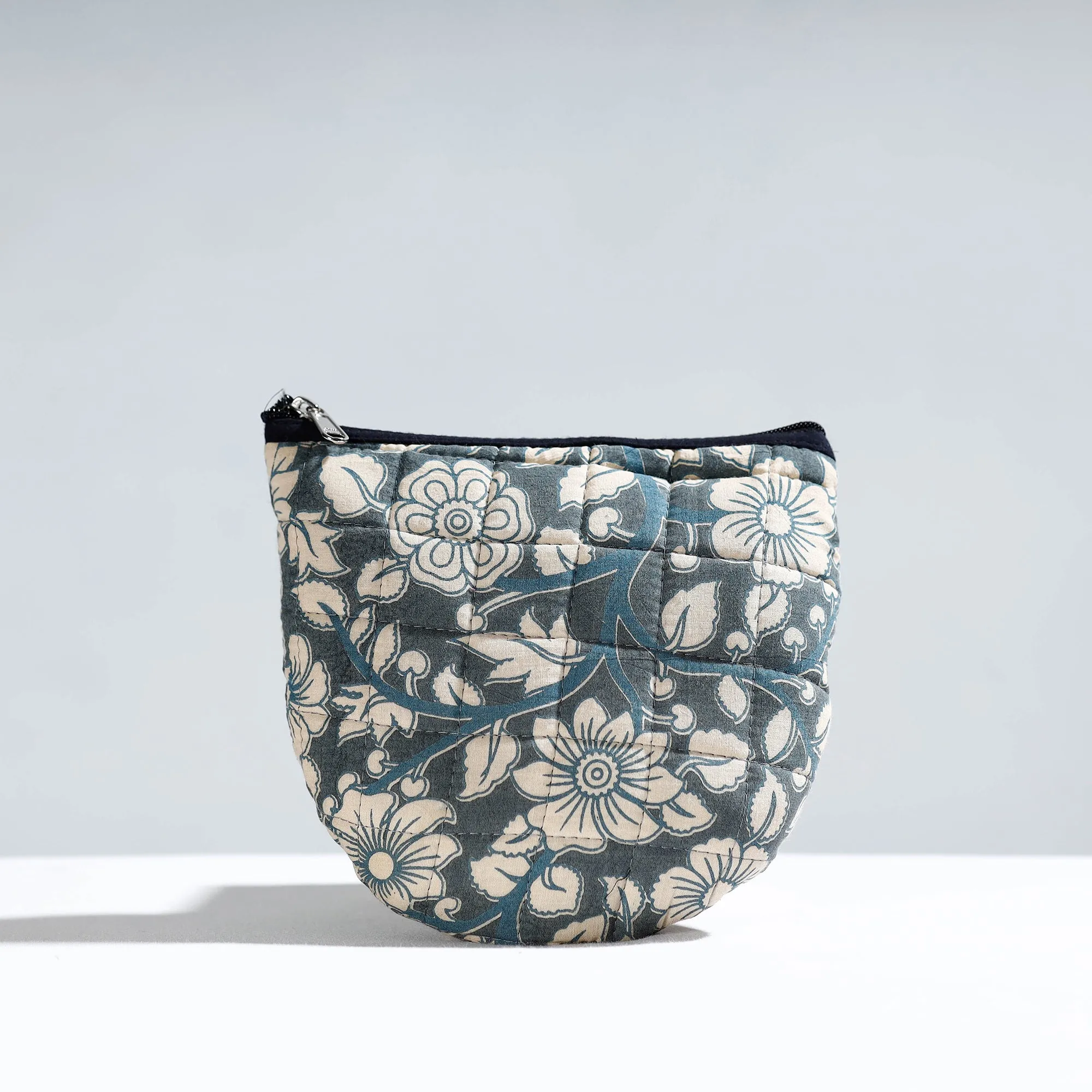 Grey - Handmade Quilted Kalamkari Printed Utility Pouch 04