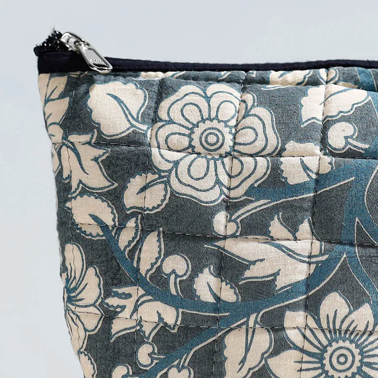 Grey - Handmade Quilted Kalamkari Printed Utility Pouch 04