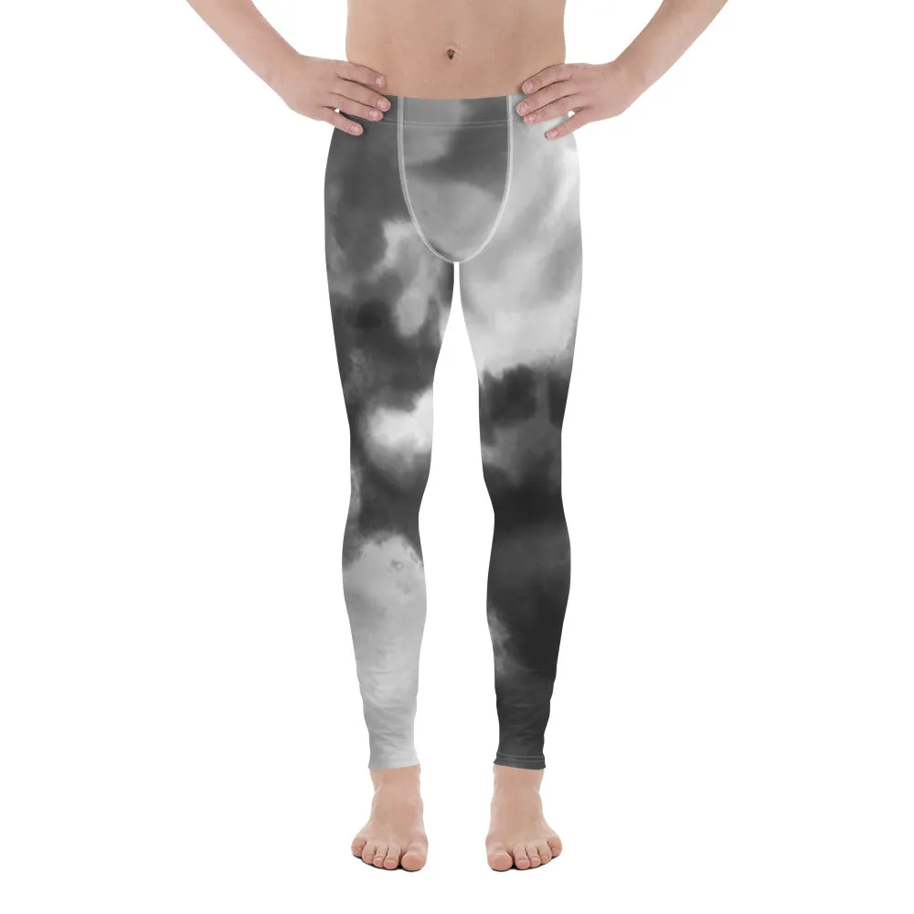 Grey Tie Dye Men's Leggings, Best Designer Abstract Men's Costume Party Holiday Leggings - Made in USA/EU/MX