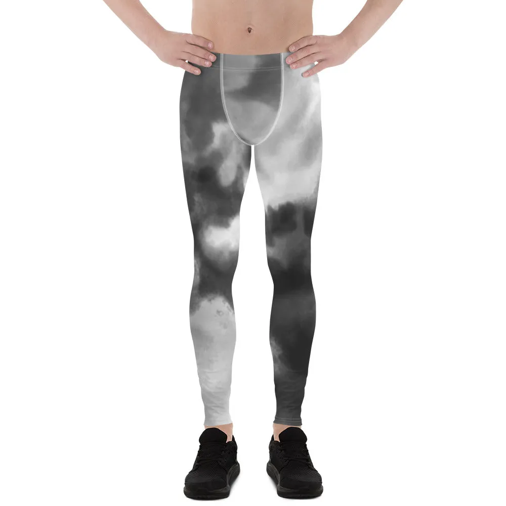 Grey Tie Dye Men's Leggings, Best Designer Abstract Men's Costume Party Holiday Leggings - Made in USA/EU/MX