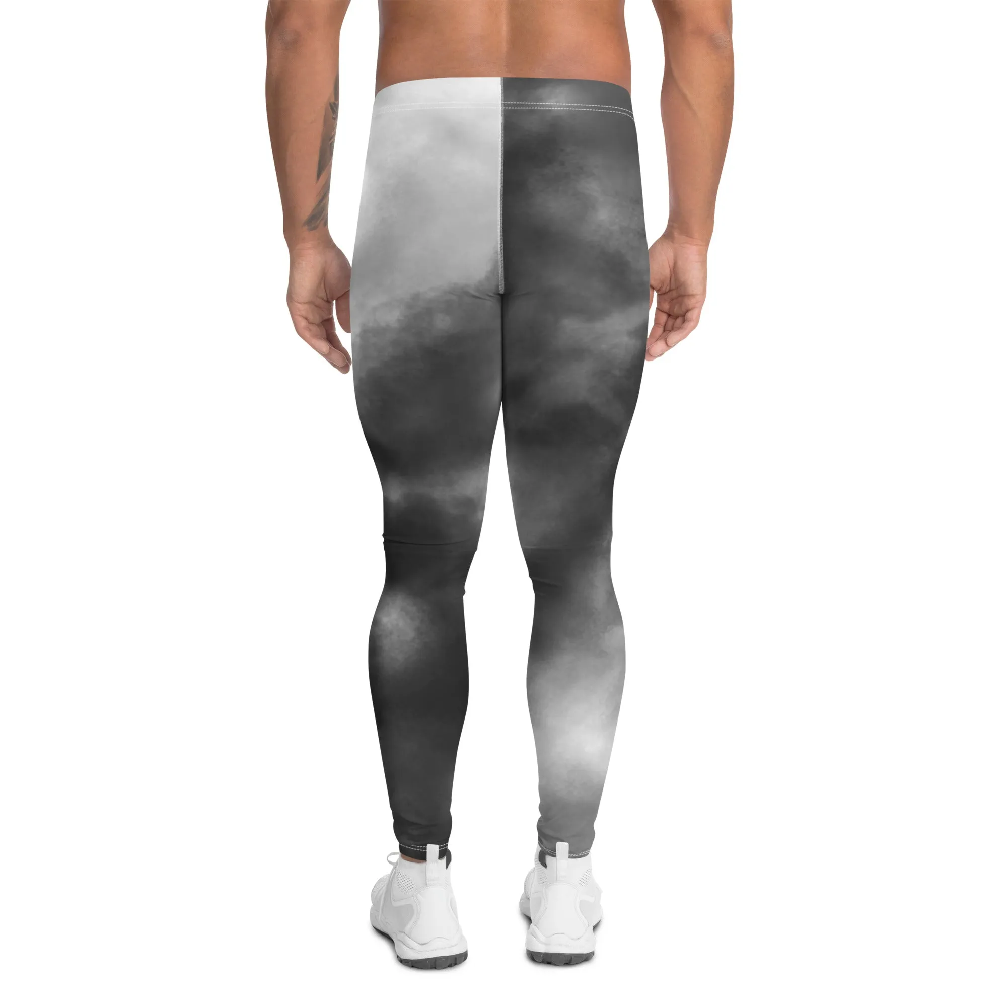 Grey Tie Dye Men's Leggings, Best Designer Abstract Men's Costume Party Holiday Leggings - Made in USA/EU/MX