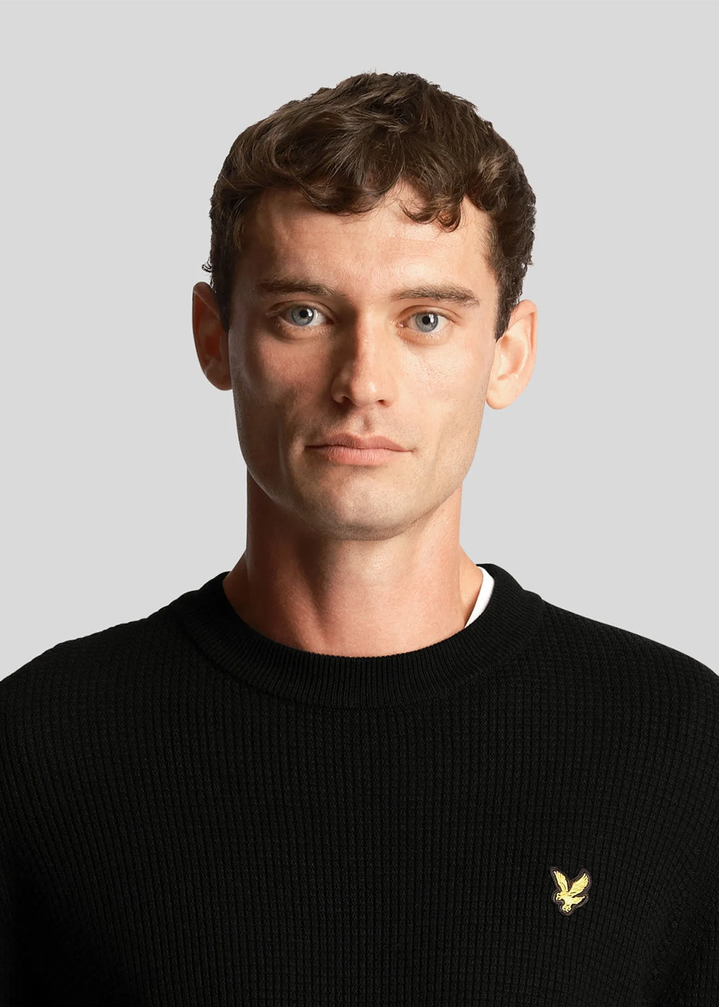 Grid knit crew neck jumper - jet black