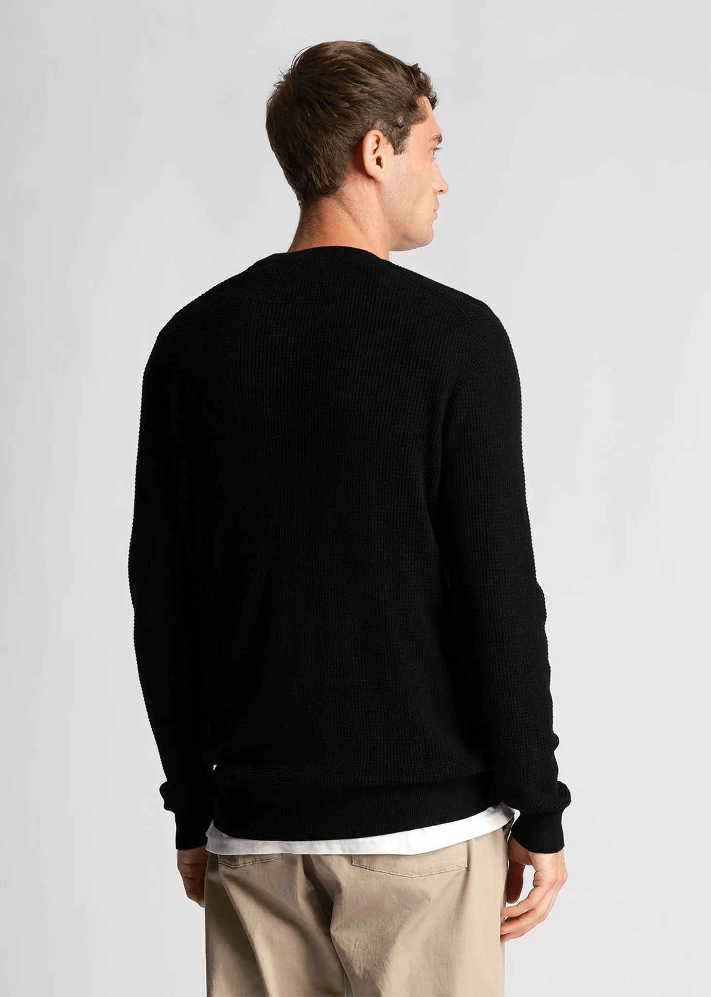 Grid knit crew neck jumper - jet black