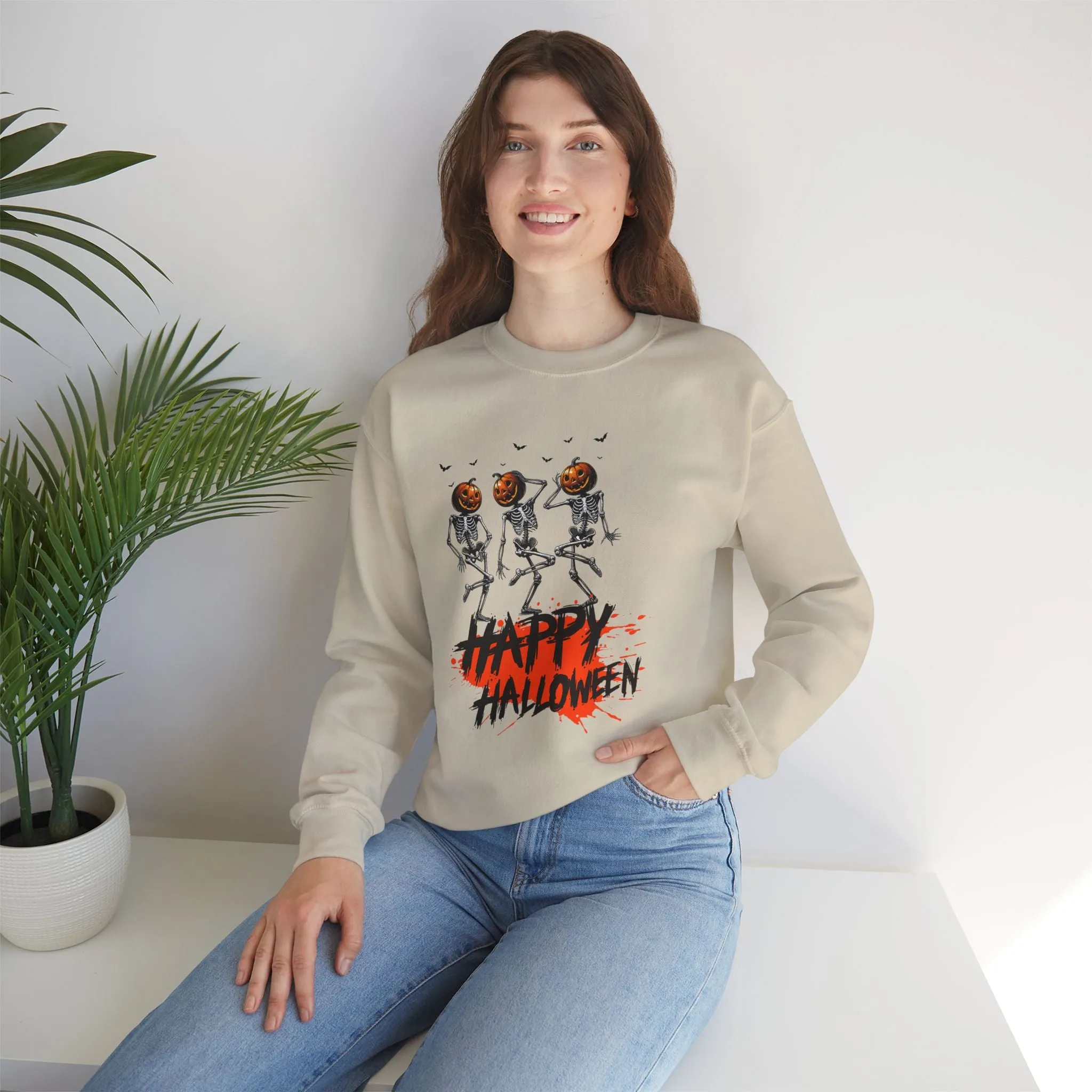 Happy Halloween Skeleton Sweatshirt, Happy Halloween Sweatshirt - Unisex Heavy Blend Crewneck, Halloween Sweatshirt, Cute Spooky Ghost sweatshirt.