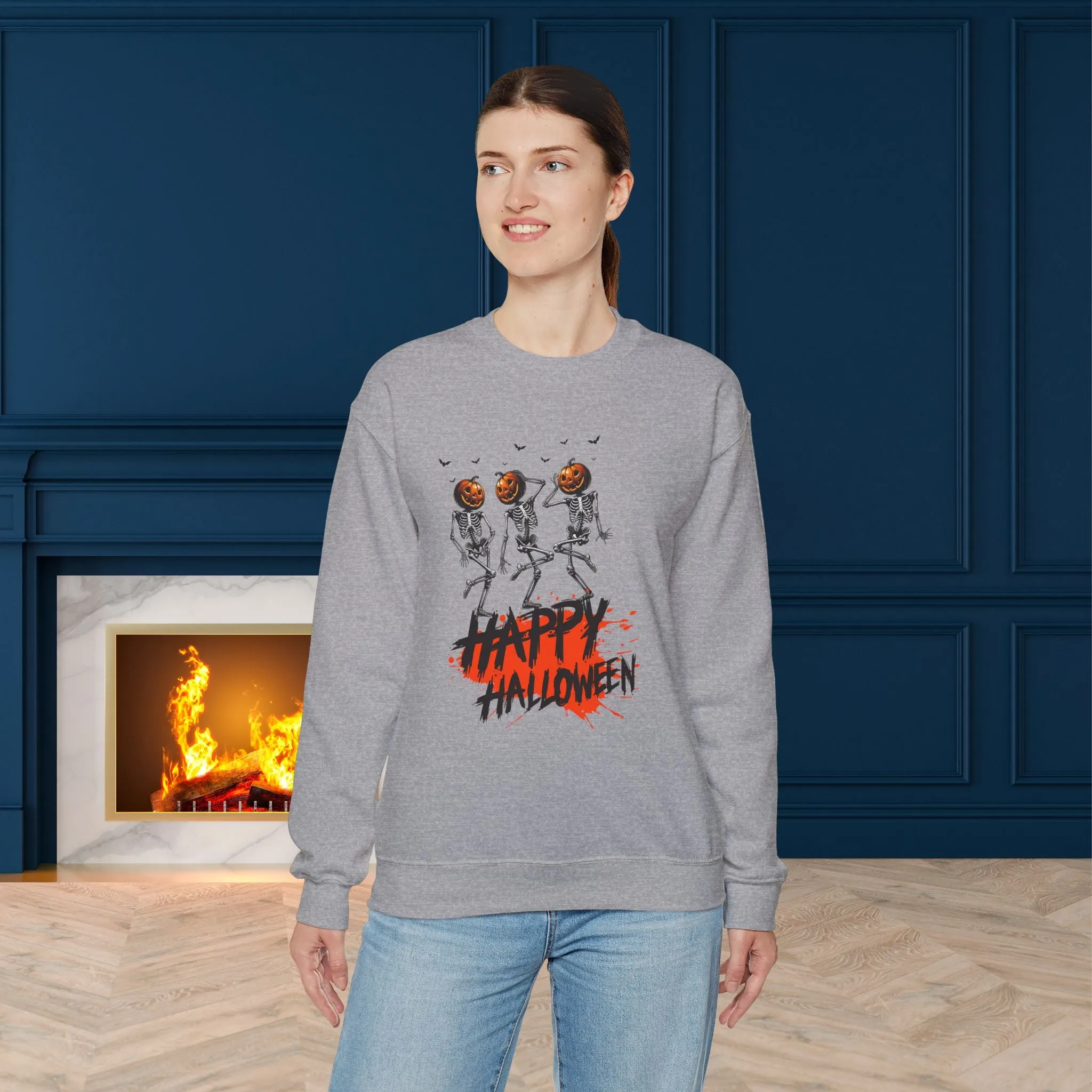 Happy Halloween Skeleton Sweatshirt, Happy Halloween Sweatshirt - Unisex Heavy Blend Crewneck, Halloween Sweatshirt, Cute Spooky Ghost sweatshirt.