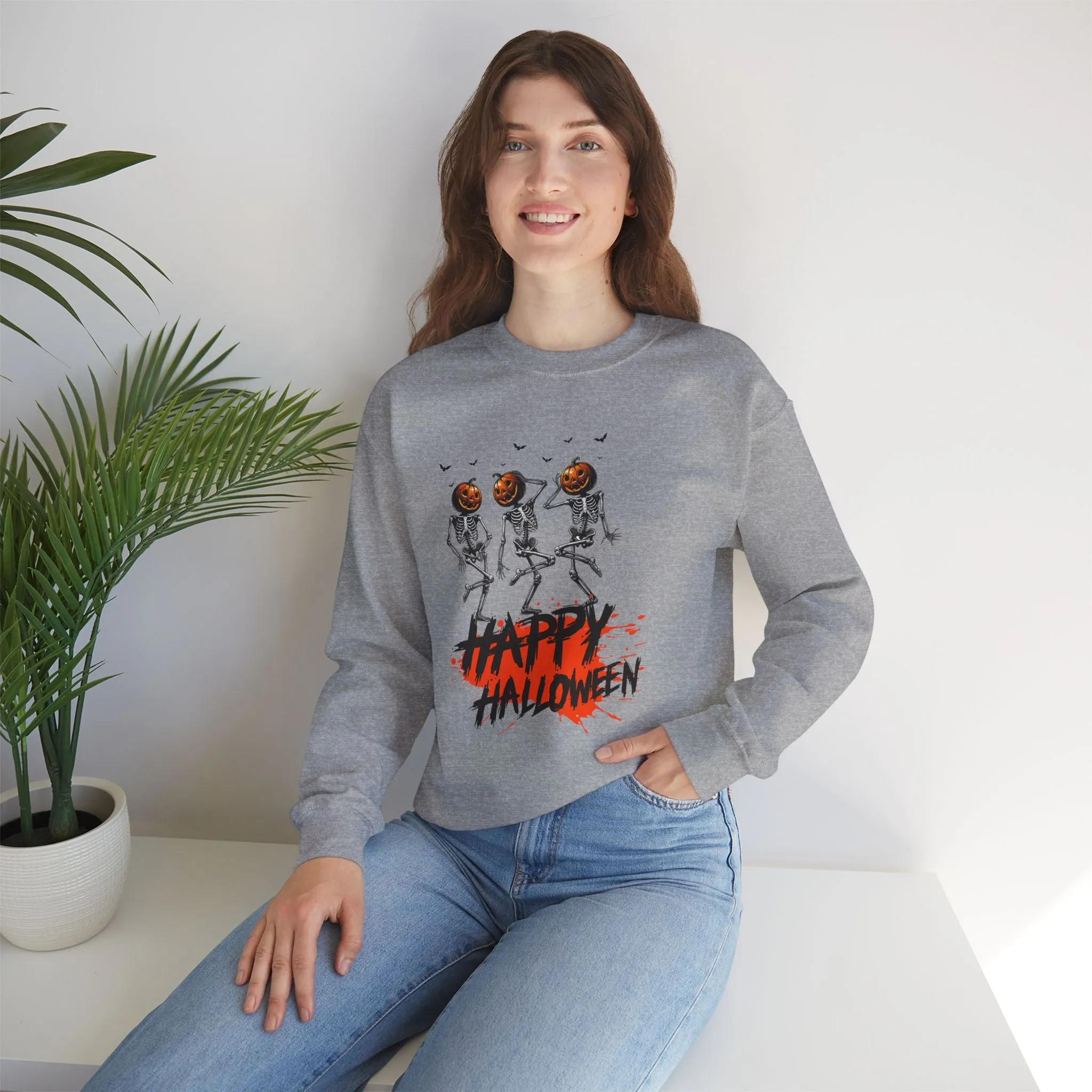 Happy Halloween Skeleton Sweatshirt, Happy Halloween Sweatshirt - Unisex Heavy Blend Crewneck, Halloween Sweatshirt, Cute Spooky Ghost sweatshirt.