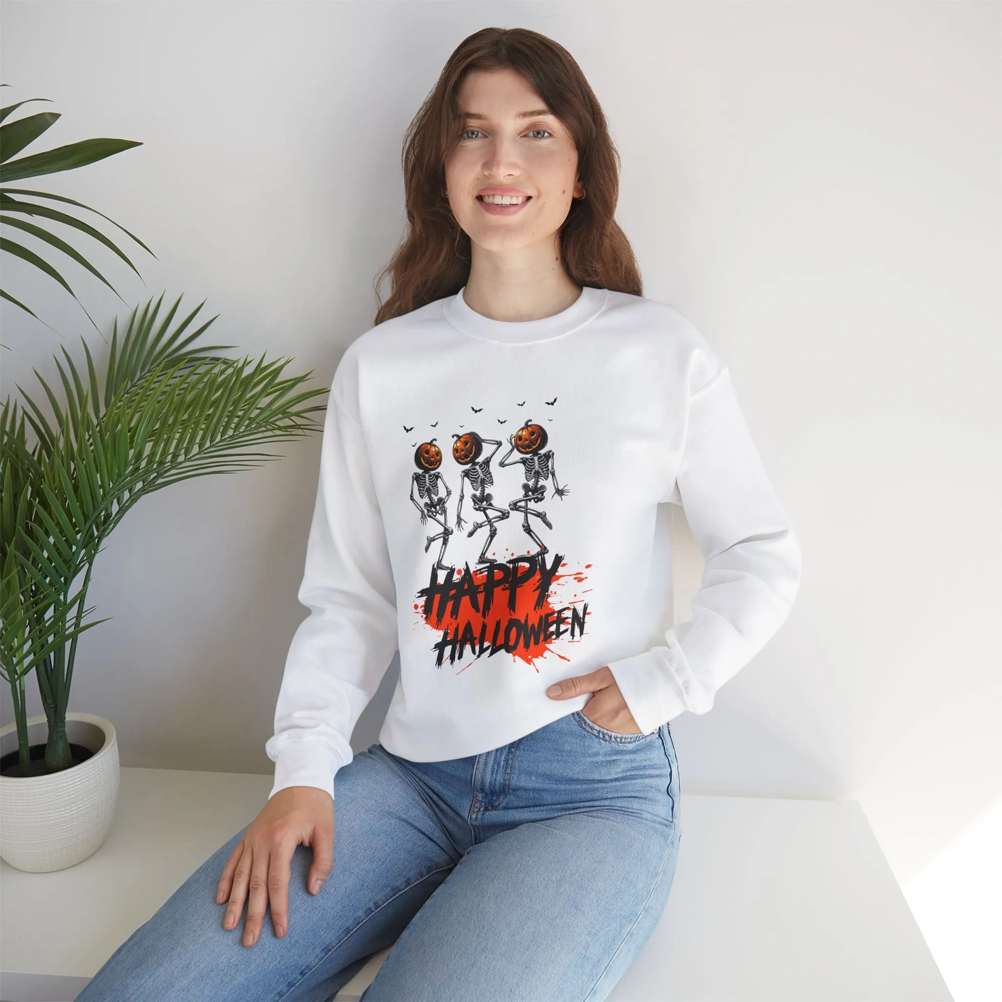 Happy Halloween Skeleton Sweatshirt, Happy Halloween Sweatshirt - Unisex Heavy Blend Crewneck, Halloween Sweatshirt, Cute Spooky Ghost sweatshirt.