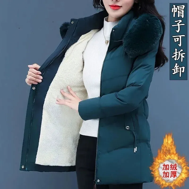 High-Grade Ladies Down Cotton-Padded Jacket Medium Long Warm Coat for Winter 2024 Plus Size Available with Velvet Lining