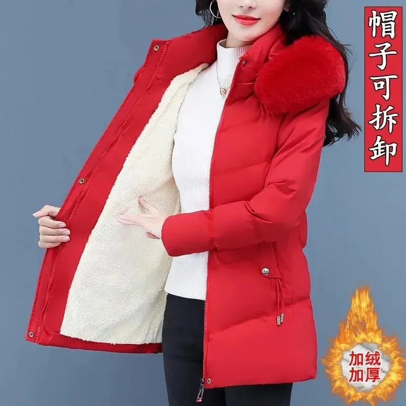 High-Grade Ladies Down Cotton-Padded Jacket Medium Long Warm Coat for Winter 2024 Plus Size Available with Velvet Lining