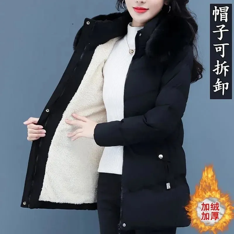 High-Grade Ladies Down Cotton-Padded Jacket Medium Long Warm Coat for Winter 2024 Plus Size Available with Velvet Lining