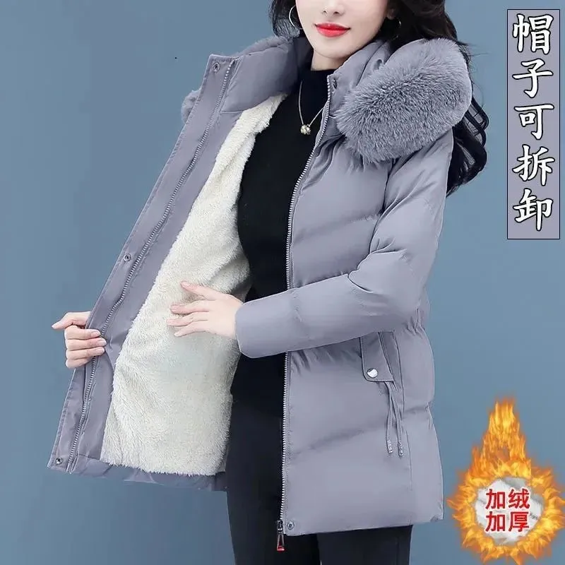 High-Grade Ladies Down Cotton-Padded Jacket Medium Long Warm Coat for Winter 2024 Plus Size Available with Velvet Lining