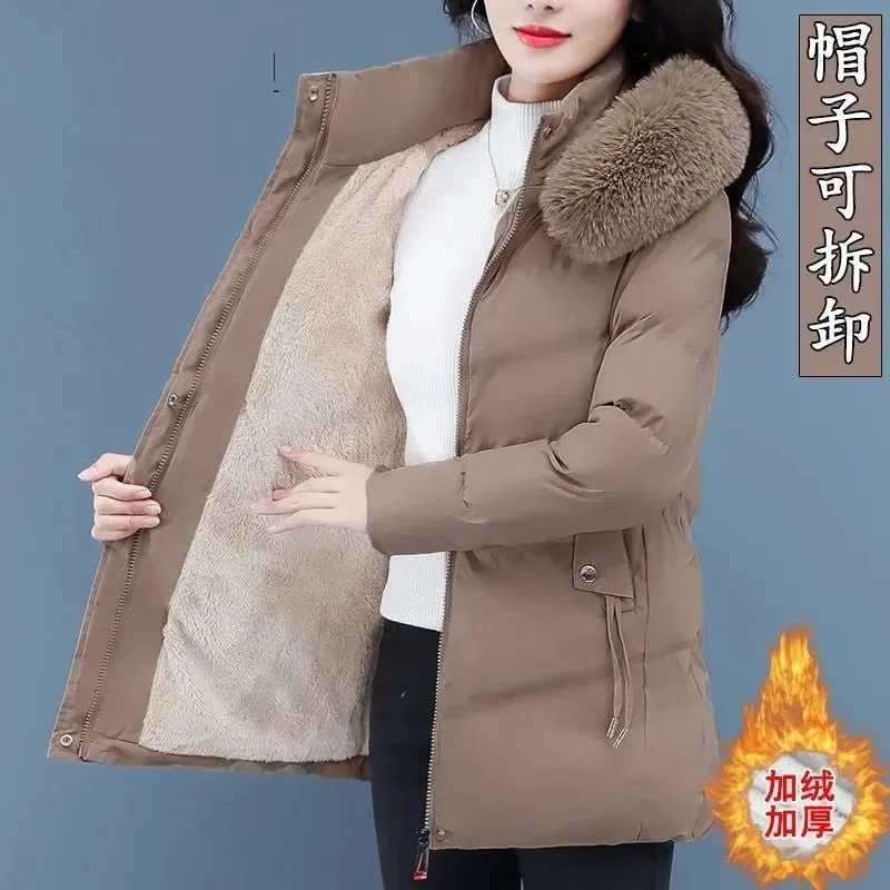 High-Grade Ladies Down Cotton-Padded Jacket Medium Long Warm Coat for Winter 2024 Plus Size Available with Velvet Lining