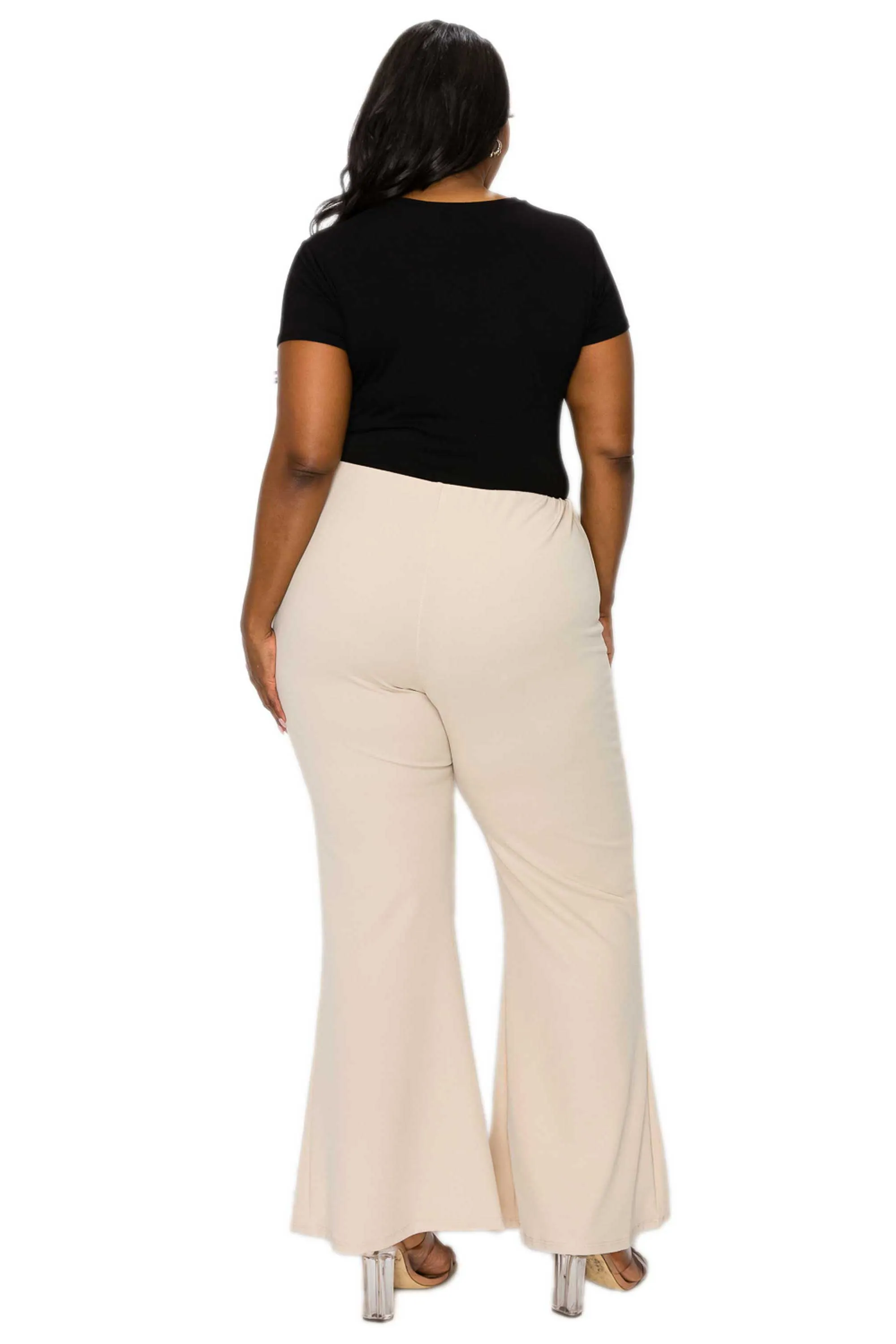 High Waisted Button Detail Flare Pants