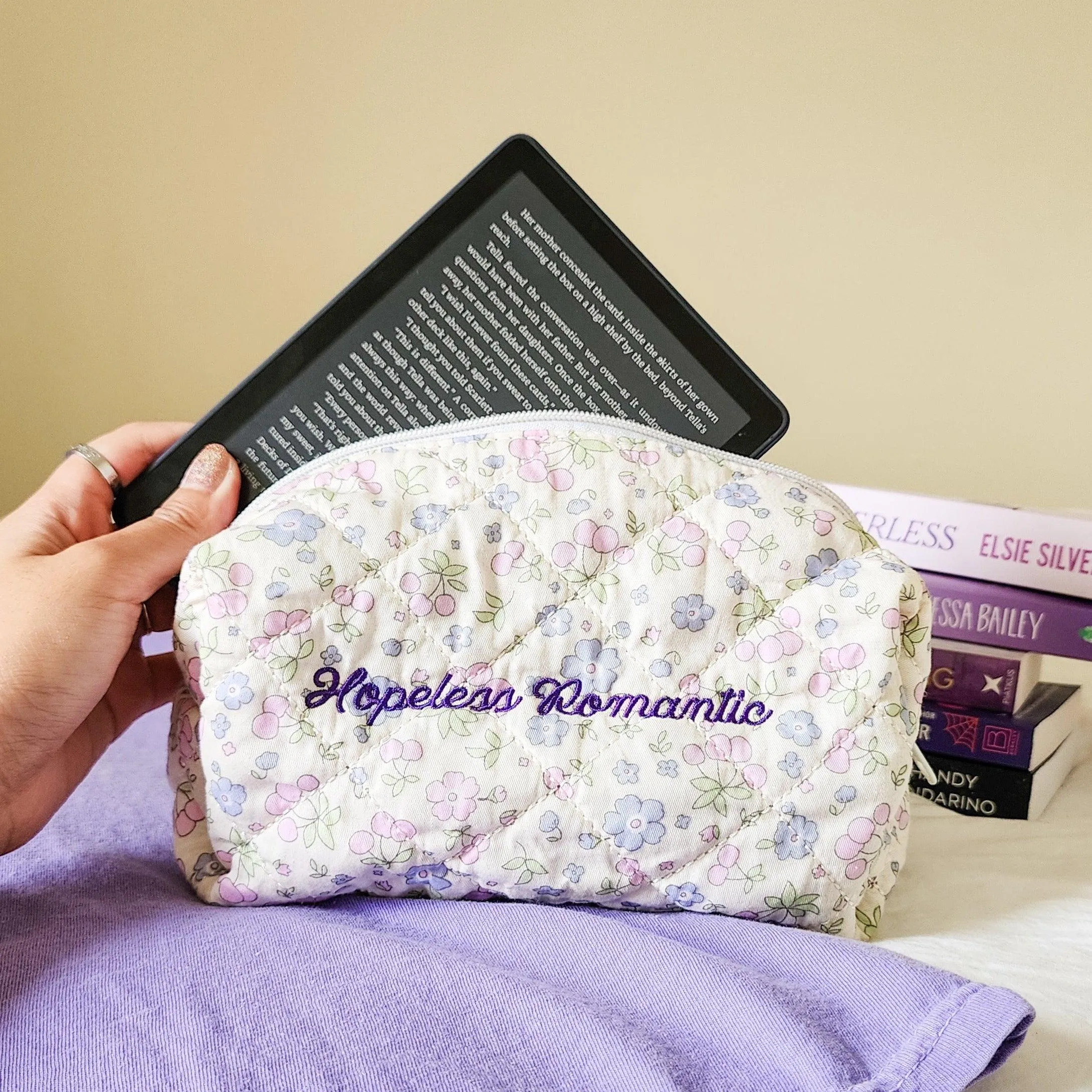 Hopeless Romantic Quilted Cotton Makeup Bag