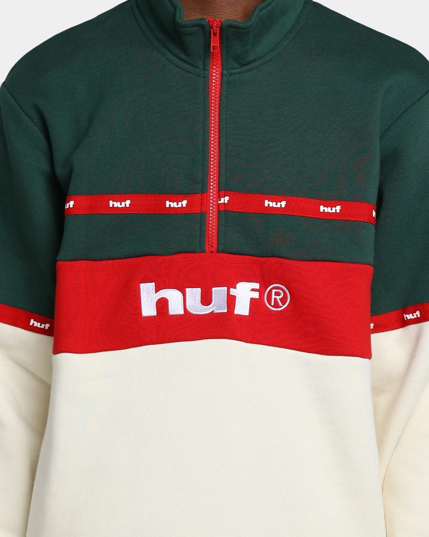 HUF Taped Fleece Quarter Zip Off White