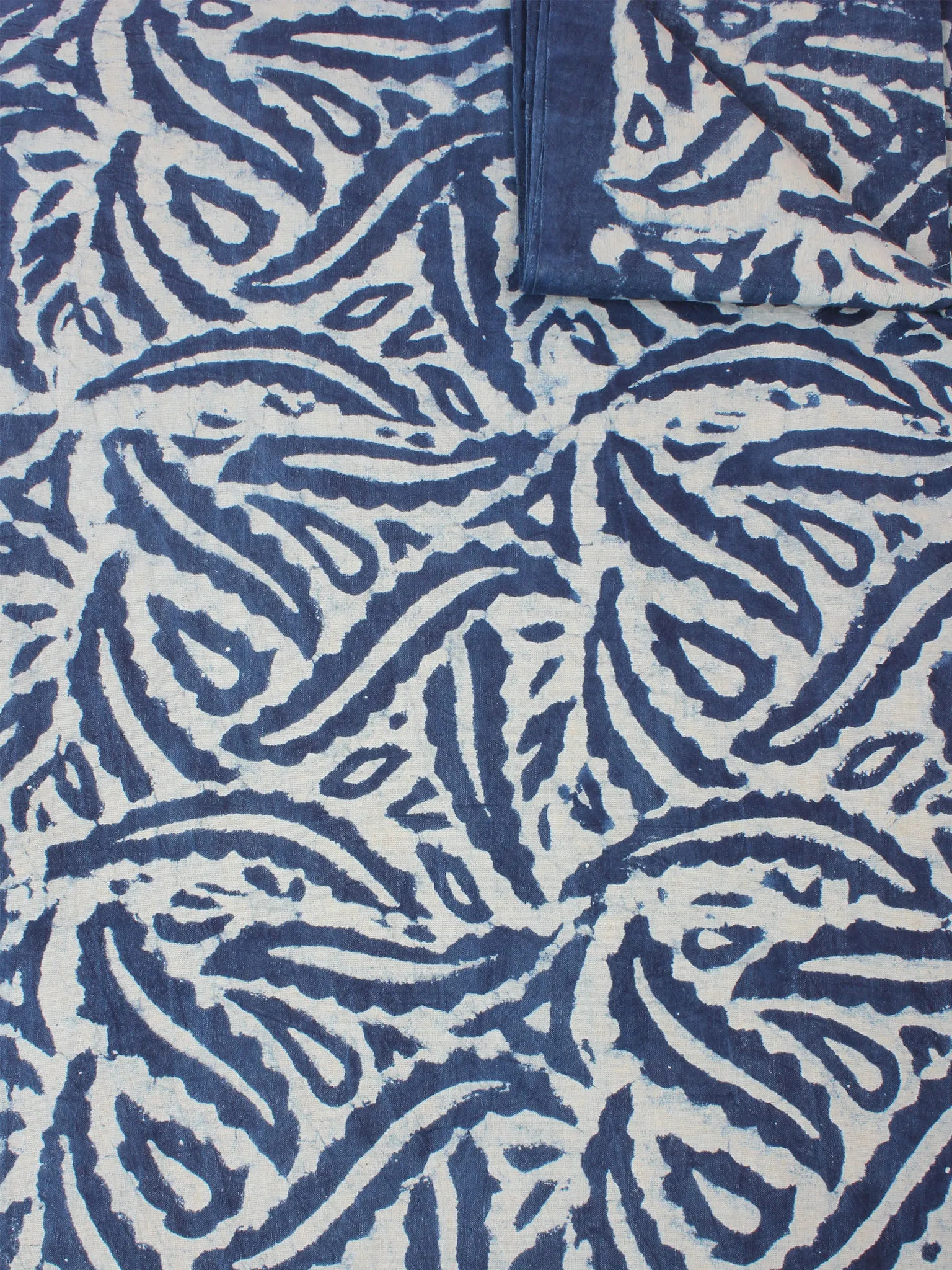 Indigo and White Color Natural Dyed Hand Block Printed Cotton Fabric Per Meter - F0916204