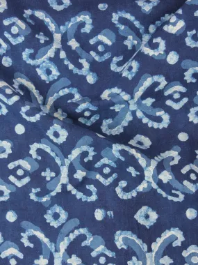 Indigo White Blue Color Natural Dyed Hand Block Printed Cotton Fabric Per Meter - F0916209