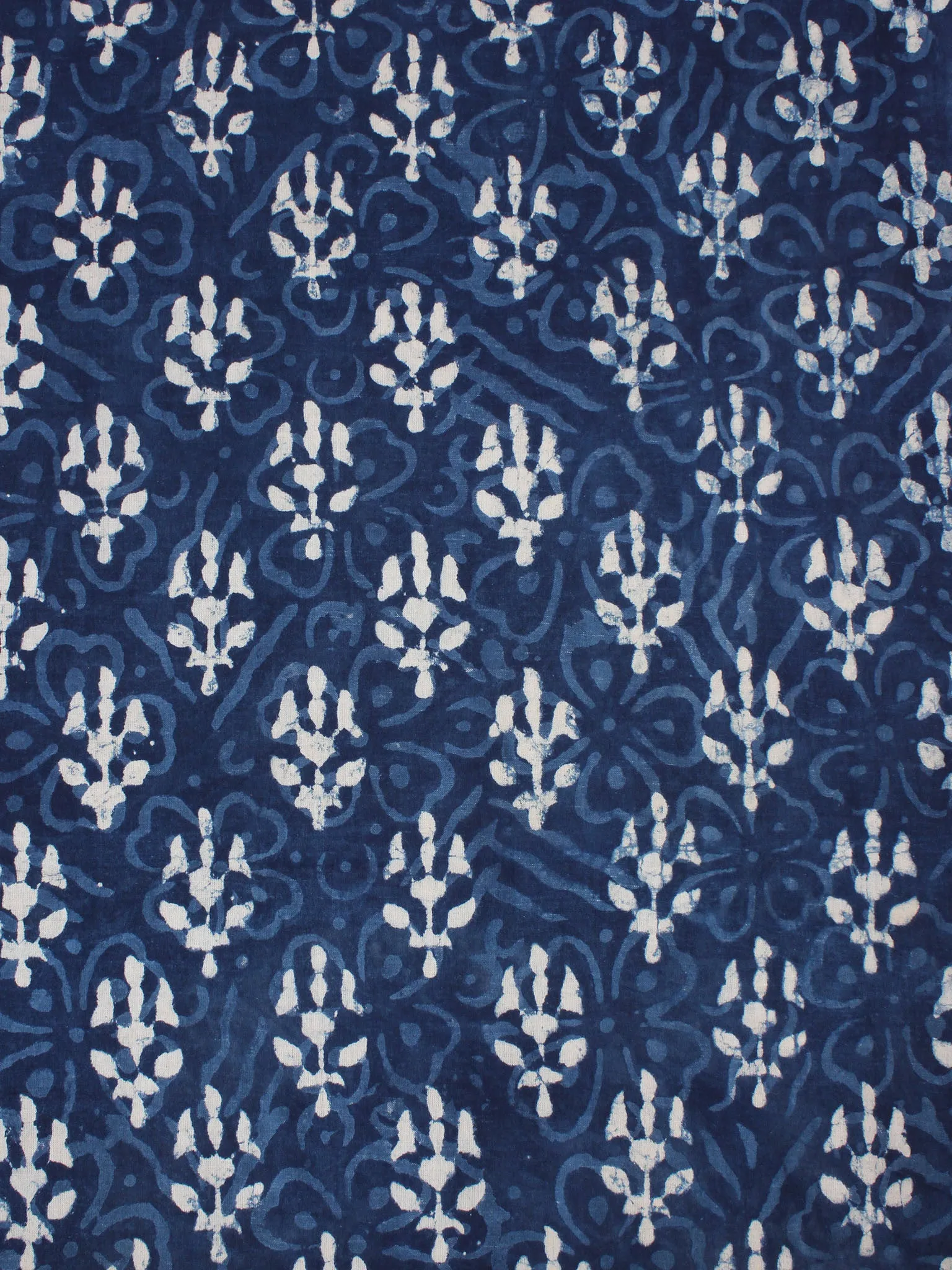 Indigo White Natural Dyed Hand Block Printed Cotton Fabric Per Meter - F0916033