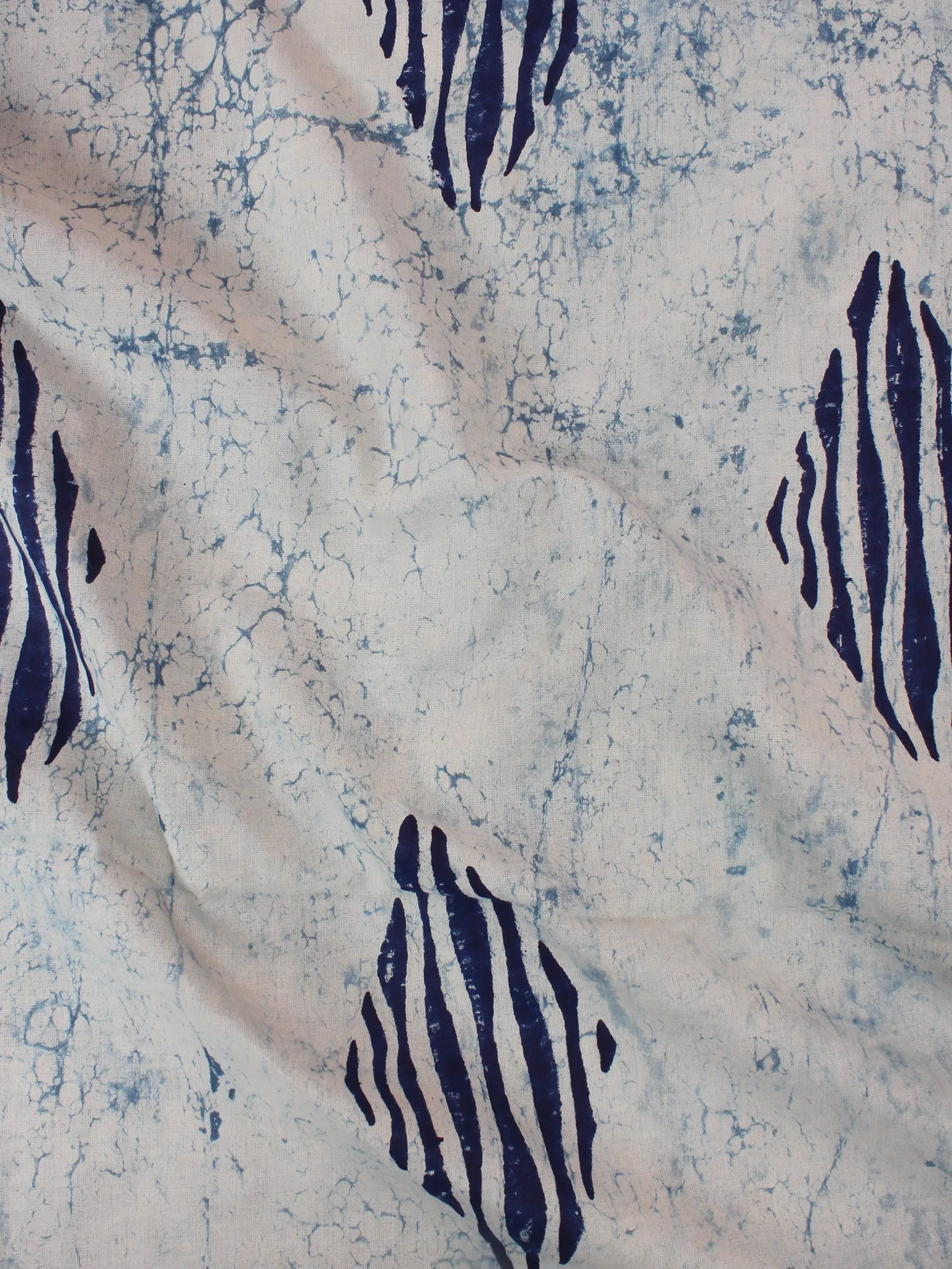 Ivory Indigo Natural Dyed Hand Block Printed Cotton Fabric Per Meter - F0916088