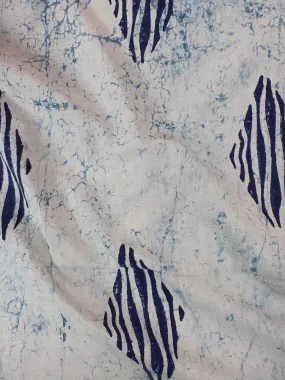 Ivory Indigo Natural Dyed Hand Block Printed Cotton Fabric Per Meter - F0916088