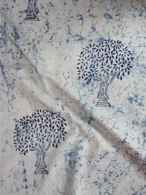 Ivory Indigo Natural Dyed Hand Block Printed Cotton Fabric Per Meter - F0916309