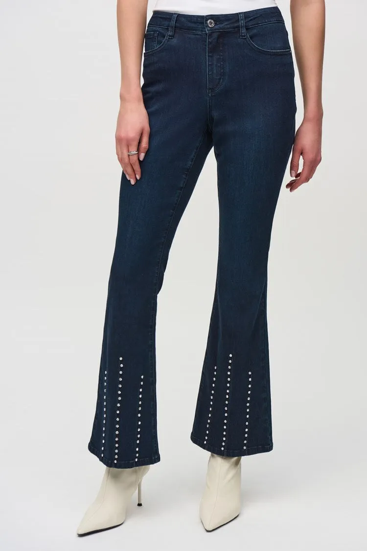 Joseph Ribkoff Indigo Classic Flared Denim Pants with Stone Rivets