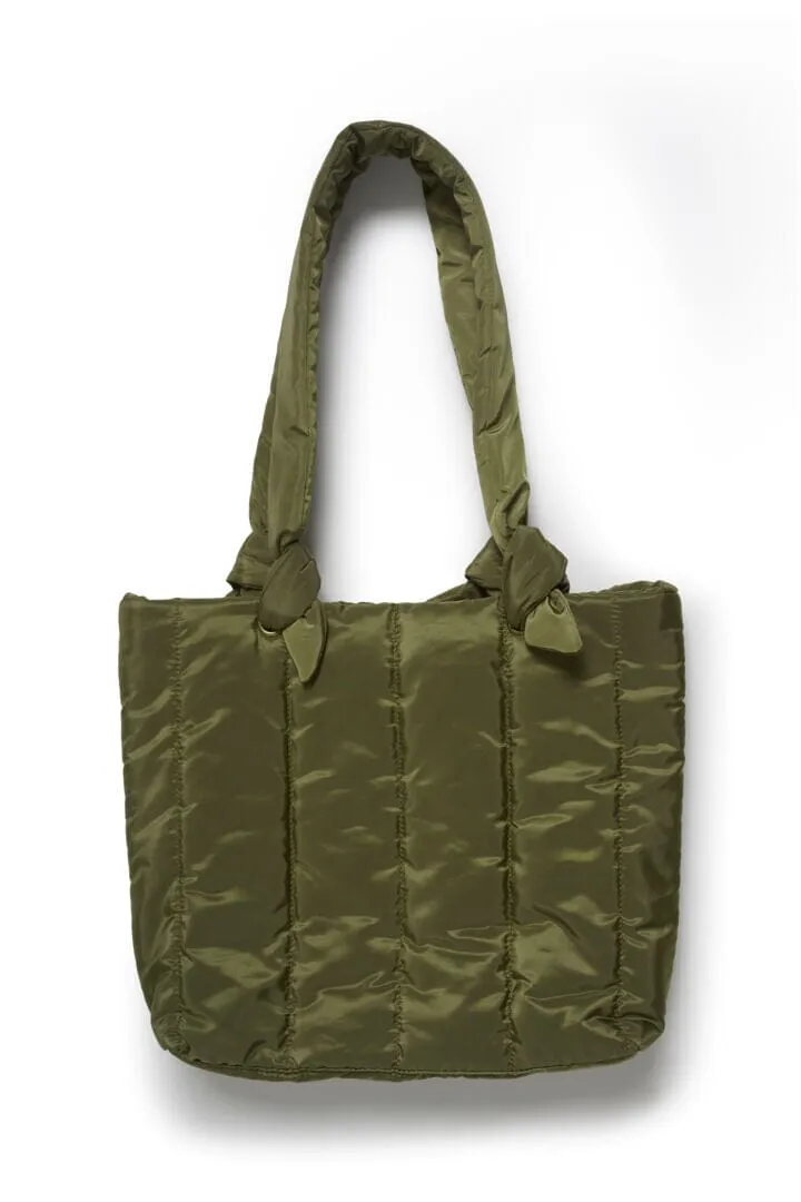 KNOT DETAIL KHAKI QUILTED TOTE BAG