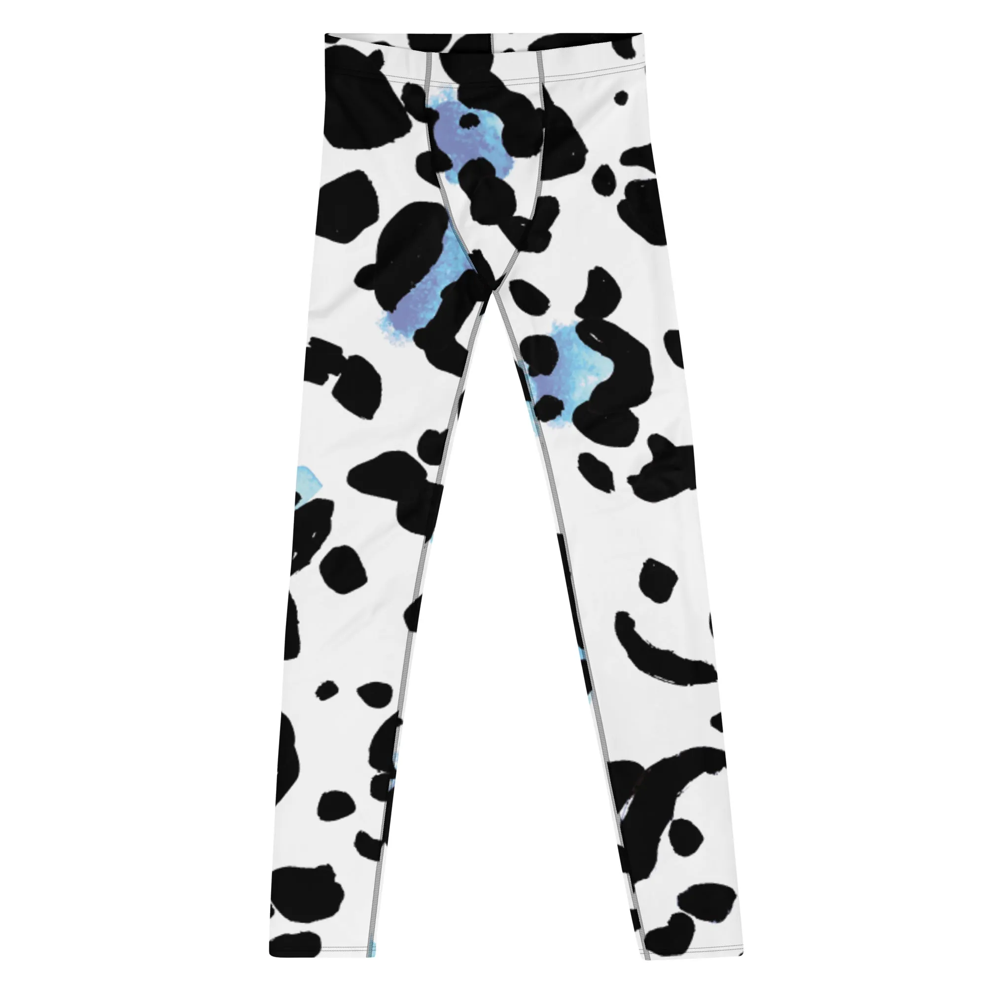 Leopard Animal Print Men's Leggings, White Blue Leopard Animal Print Best Premium Running Tights For Men - Made in USA/EU/MX