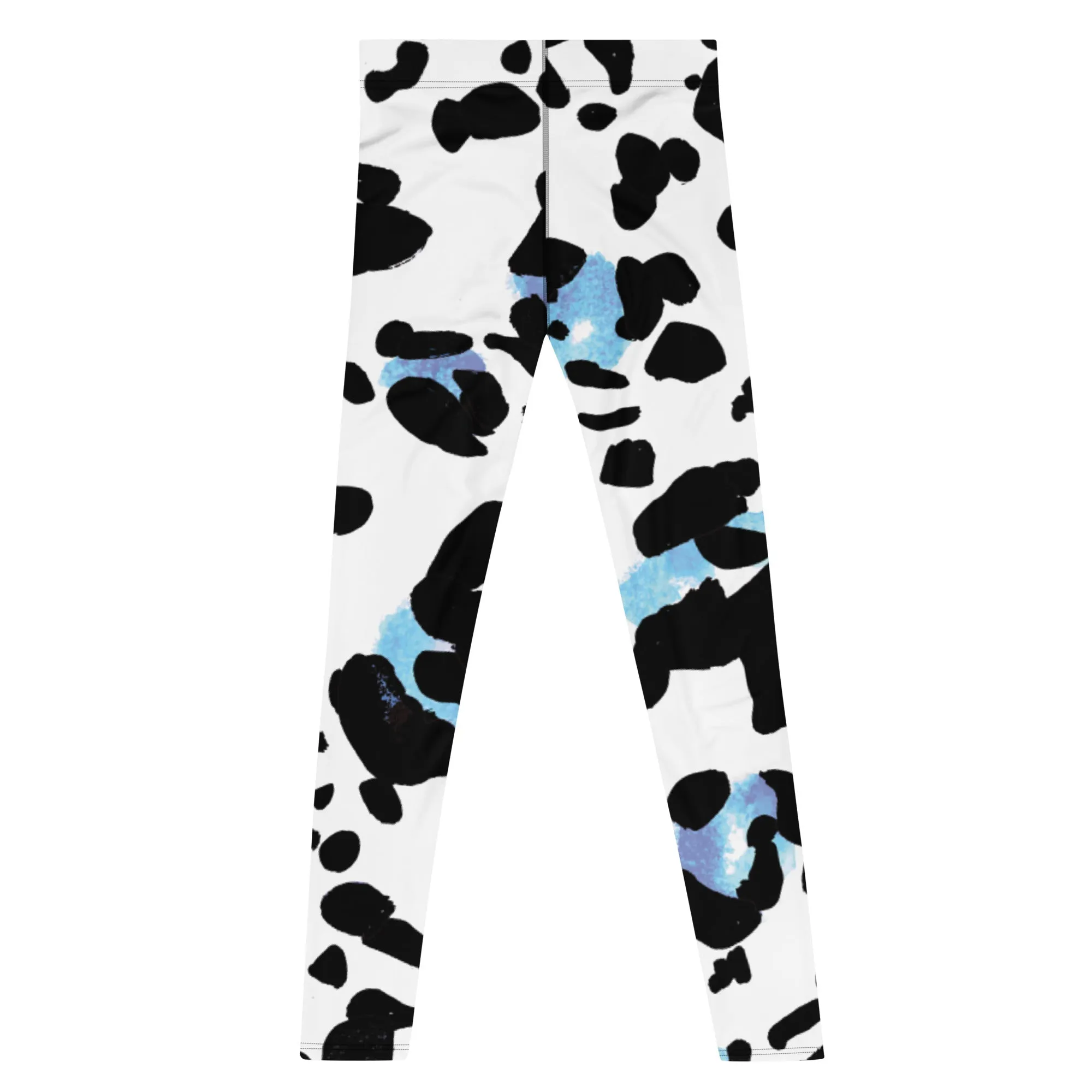 Leopard Animal Print Men's Leggings, White Blue Leopard Animal Print Best Premium Running Tights For Men - Made in USA/EU/MX