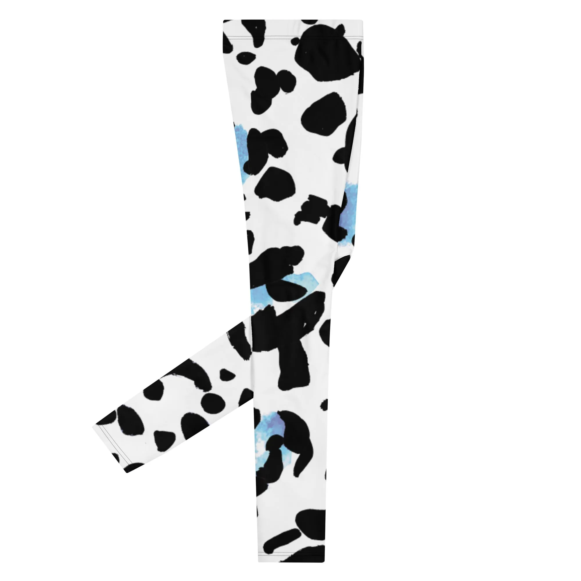 Leopard Animal Print Men's Leggings, White Blue Leopard Animal Print Best Premium Running Tights For Men - Made in USA/EU/MX