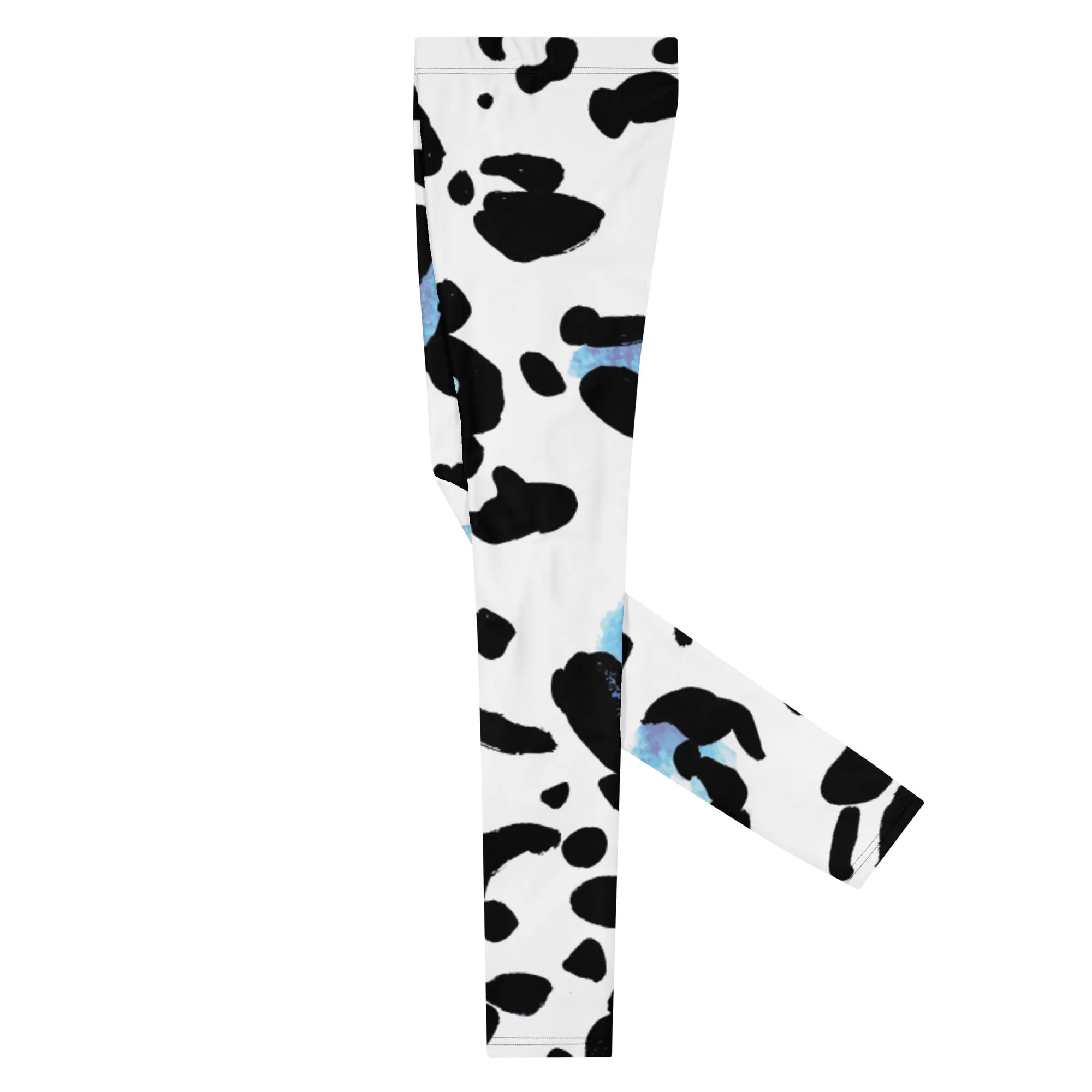 Leopard Animal Print Men's Leggings, White Blue Leopard Animal Print Best Premium Running Tights For Men - Made in USA/EU/MX