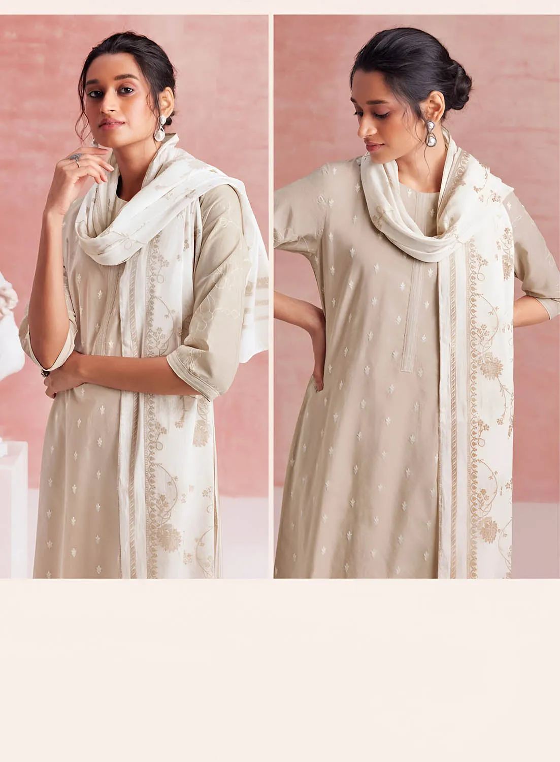 Light Brown Pure Cotton Unstitched Suit Dress Material for Women