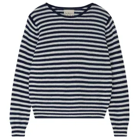 Little Stripe Cashmere Crew in Navy and Cream