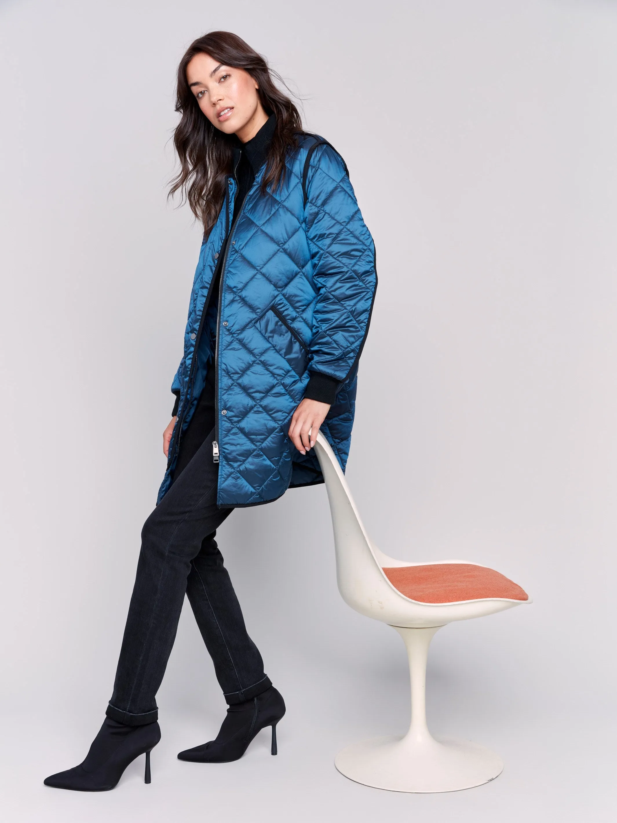 Long Quilted Puffer Jacket - Peacock