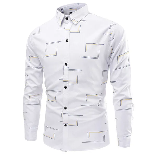 Long Sleeve Designer Shirts for Men Stylish Slim Printing Button Up