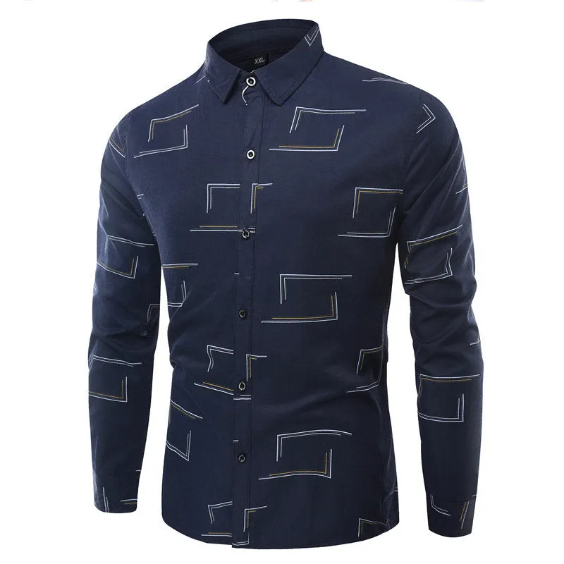 Long Sleeve Designer Shirts for Men Stylish Slim Printing Button Up