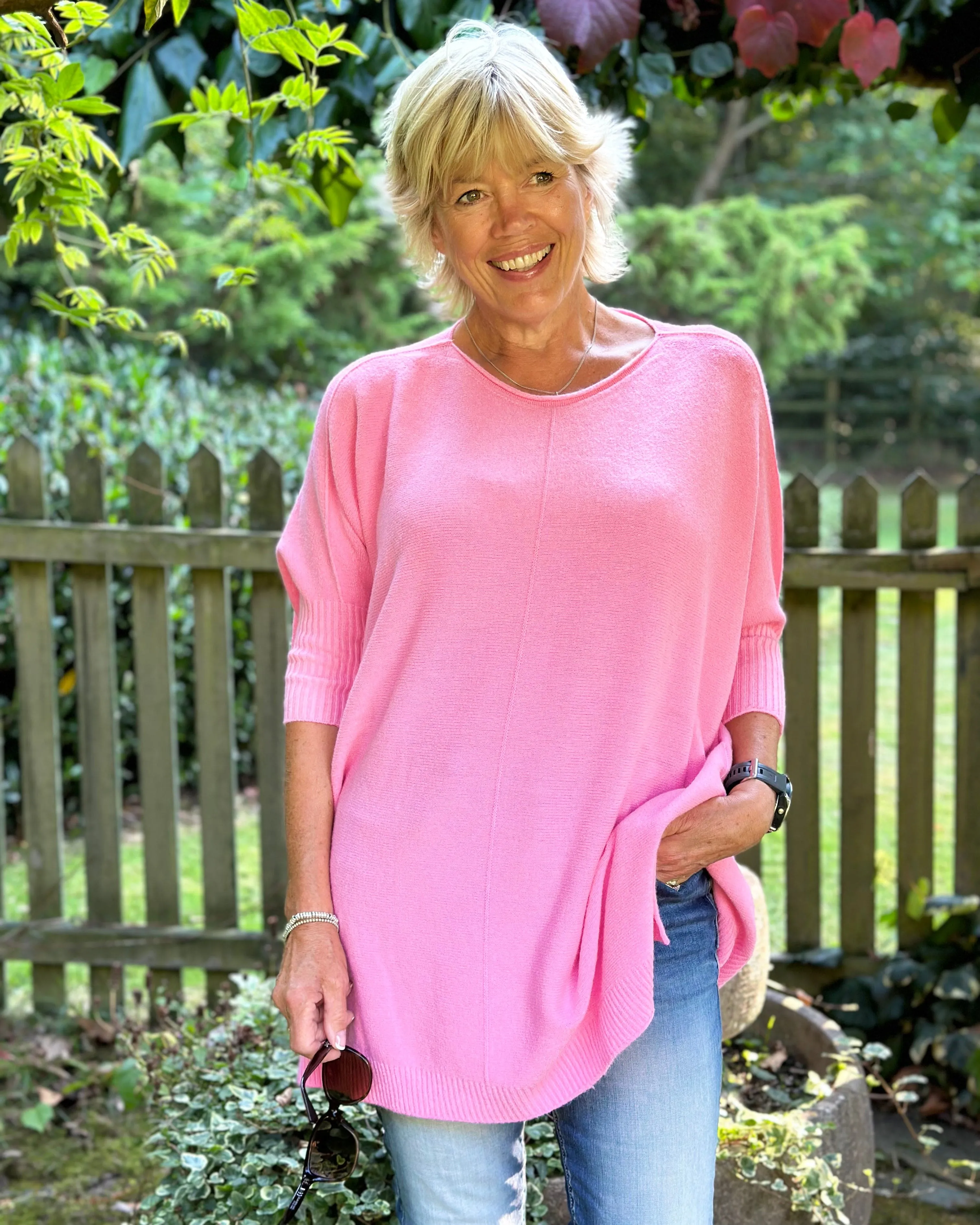 Longline Slouchy Jumper - Bubblegum Pink