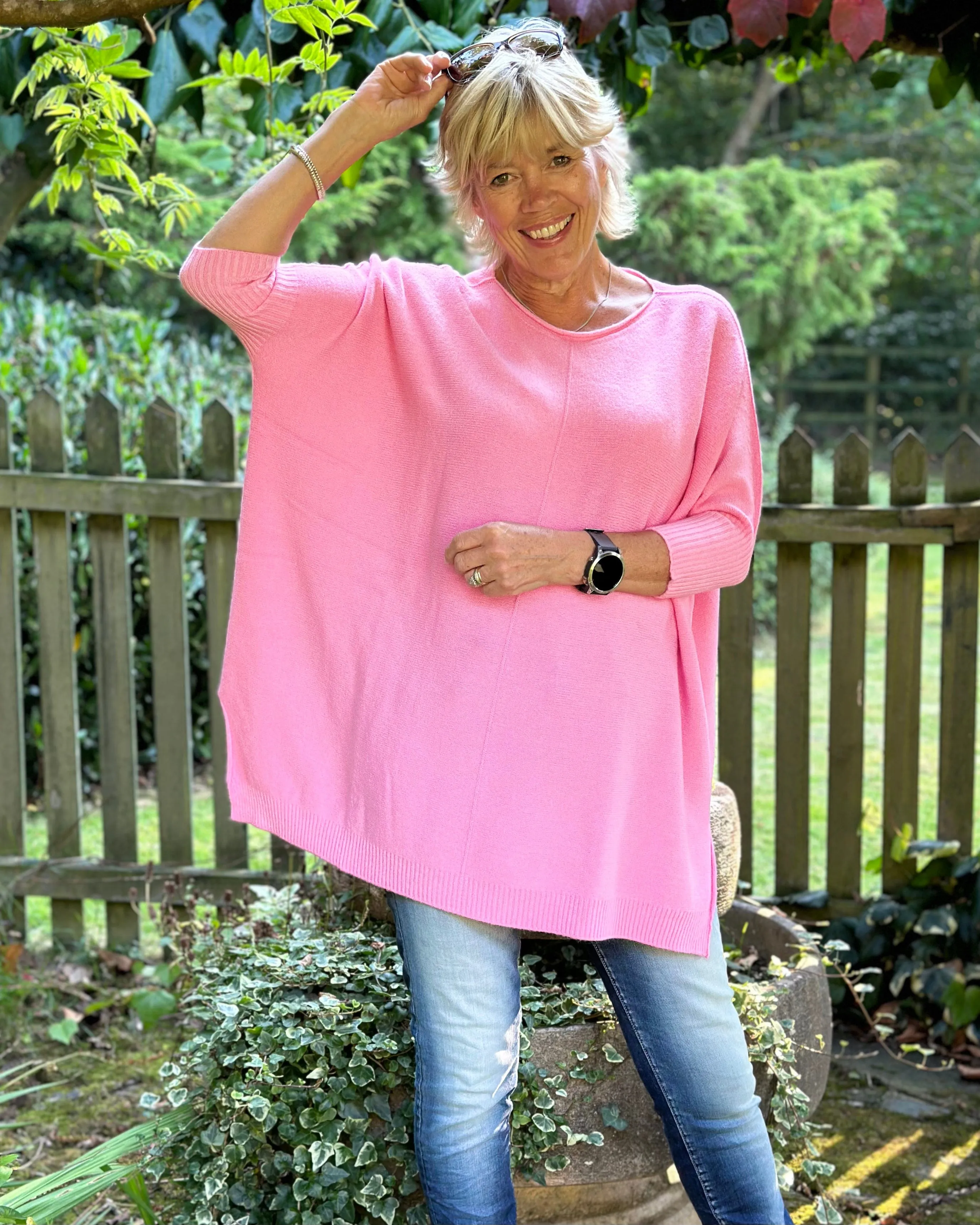 Longline Slouchy Jumper - Bubblegum Pink