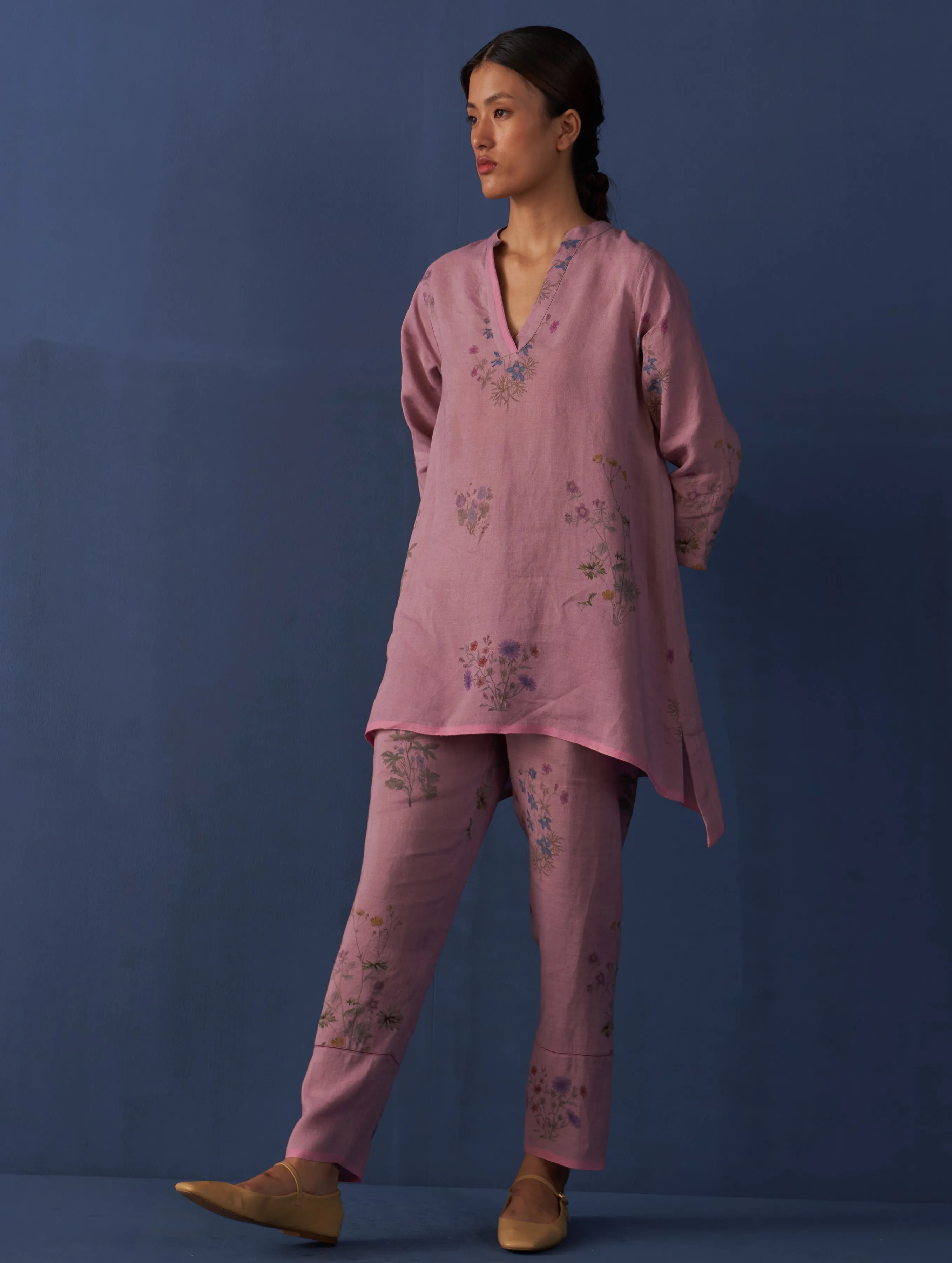 Maho Botanical Linen Kurta Set - Lavender