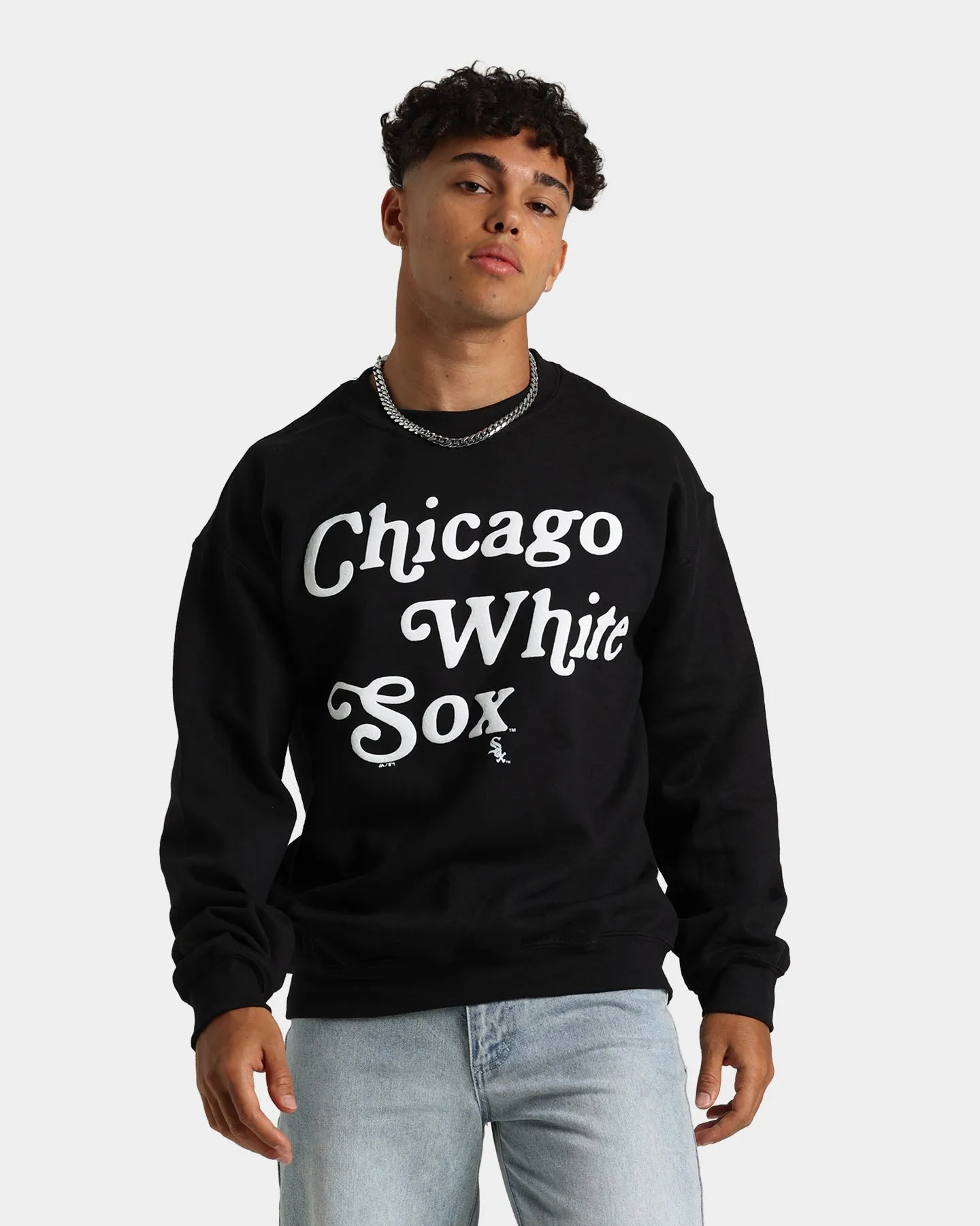 Majestic Athletic Chicago White Sox Team Stack Script Crewneck Black