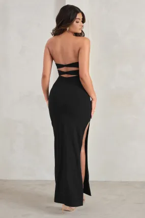 Manon | Black Sweetheart Bandeau Maxi Dress With Thigh Split