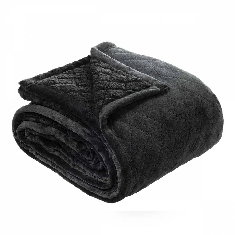 Mansfield Charcoal Sherpa Blanket by Bianca