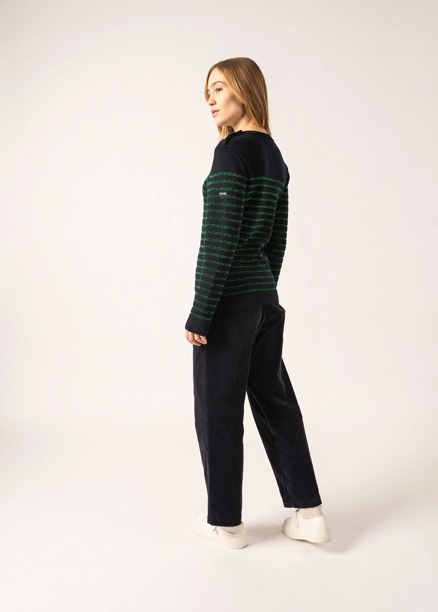 Marée II Lurex sailor jumper - with lurex striped, in soft wool (NAVY/VERT)