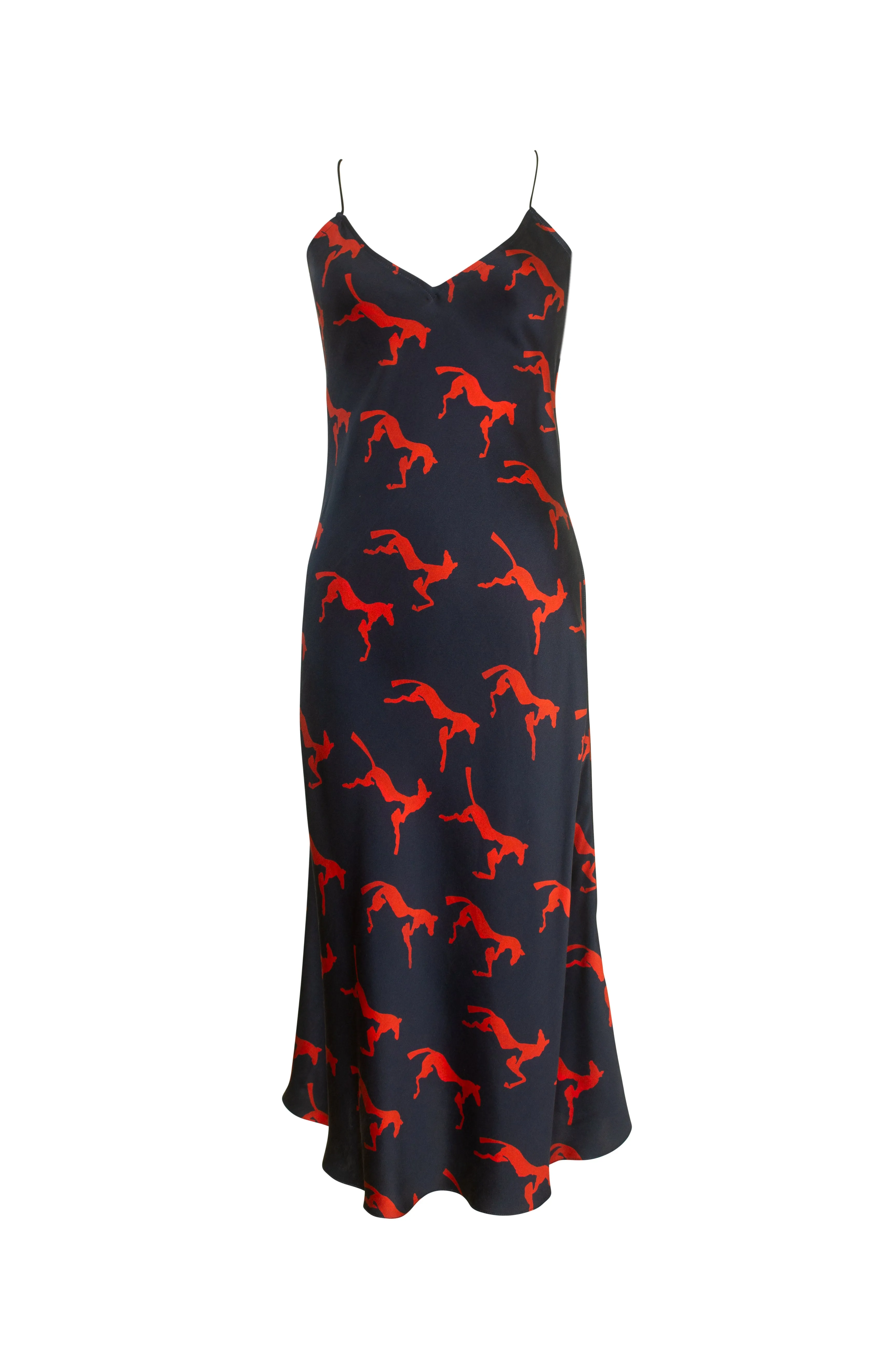 MENORCA NAVY RED HORSE PRINT SLIP DRESS