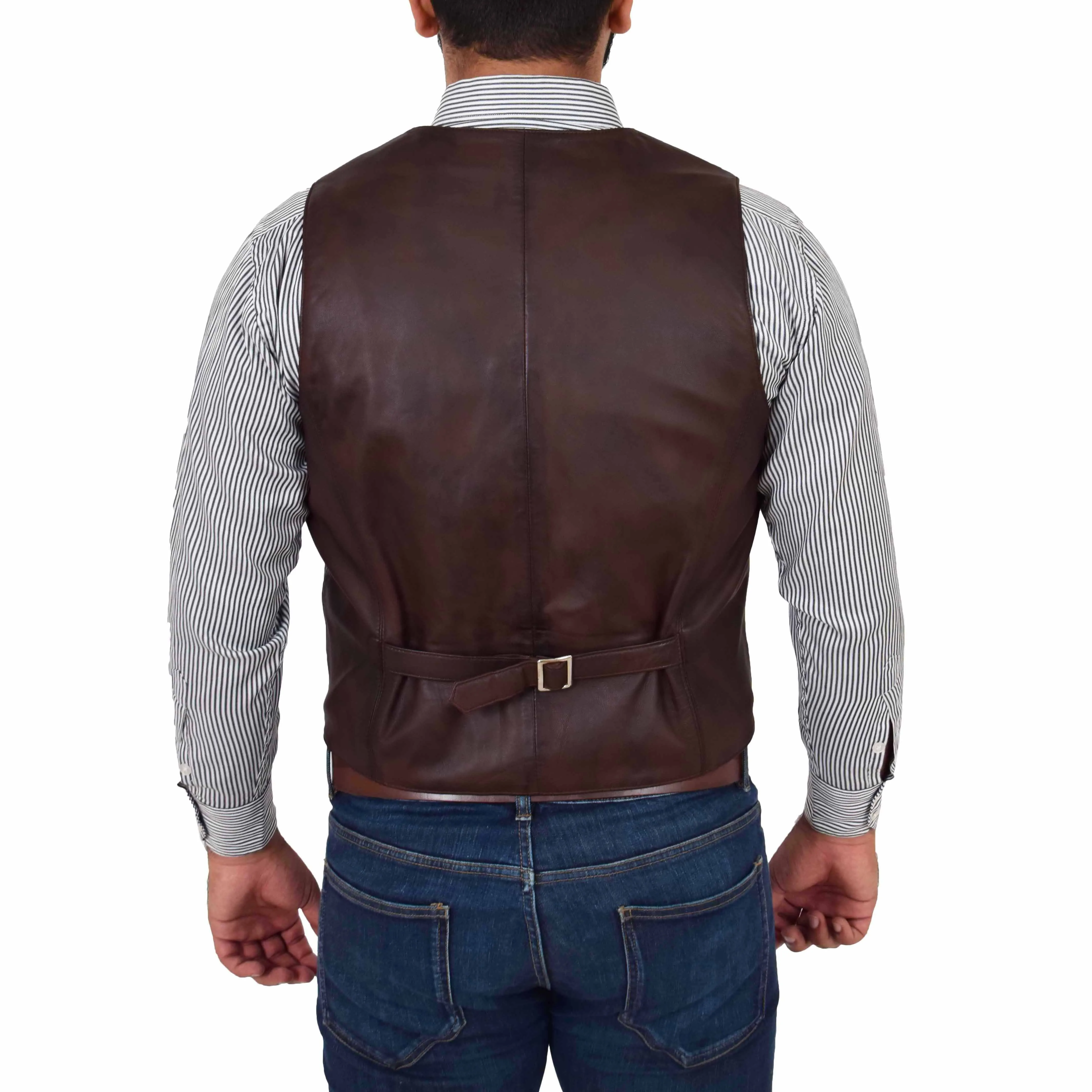 Mens Full Leather Waistcoat Gilet Traditional Smart Vest King Brown