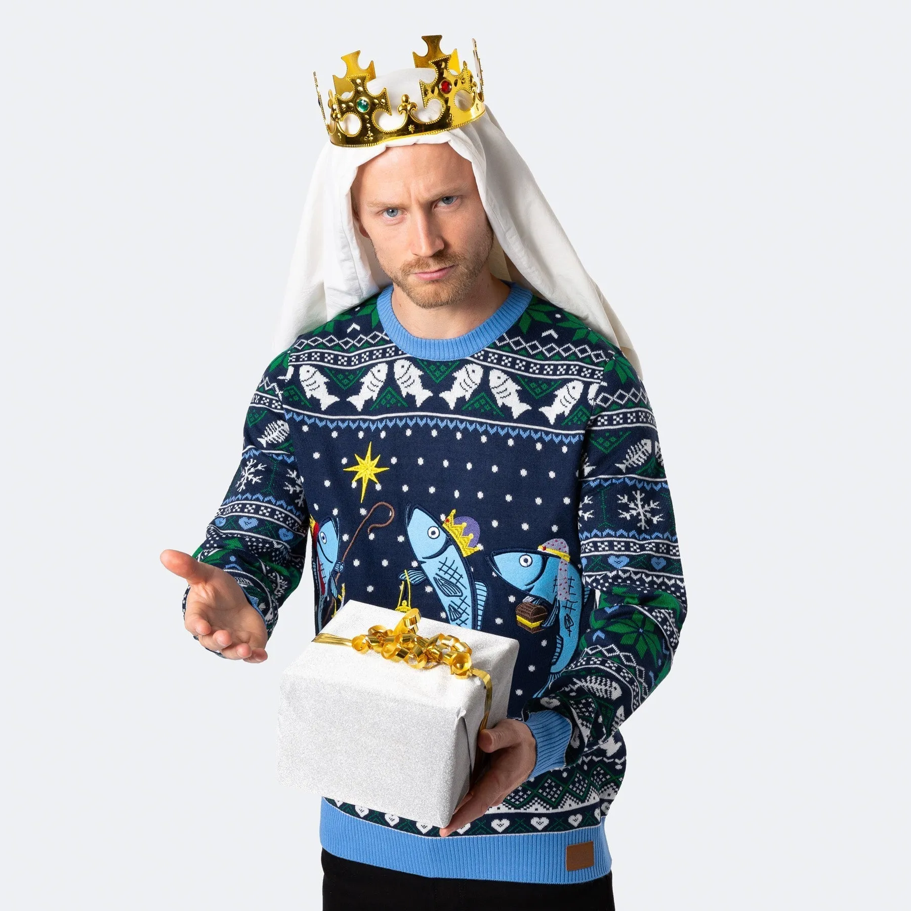 Men's Three Wise Fish Christmas Jumper