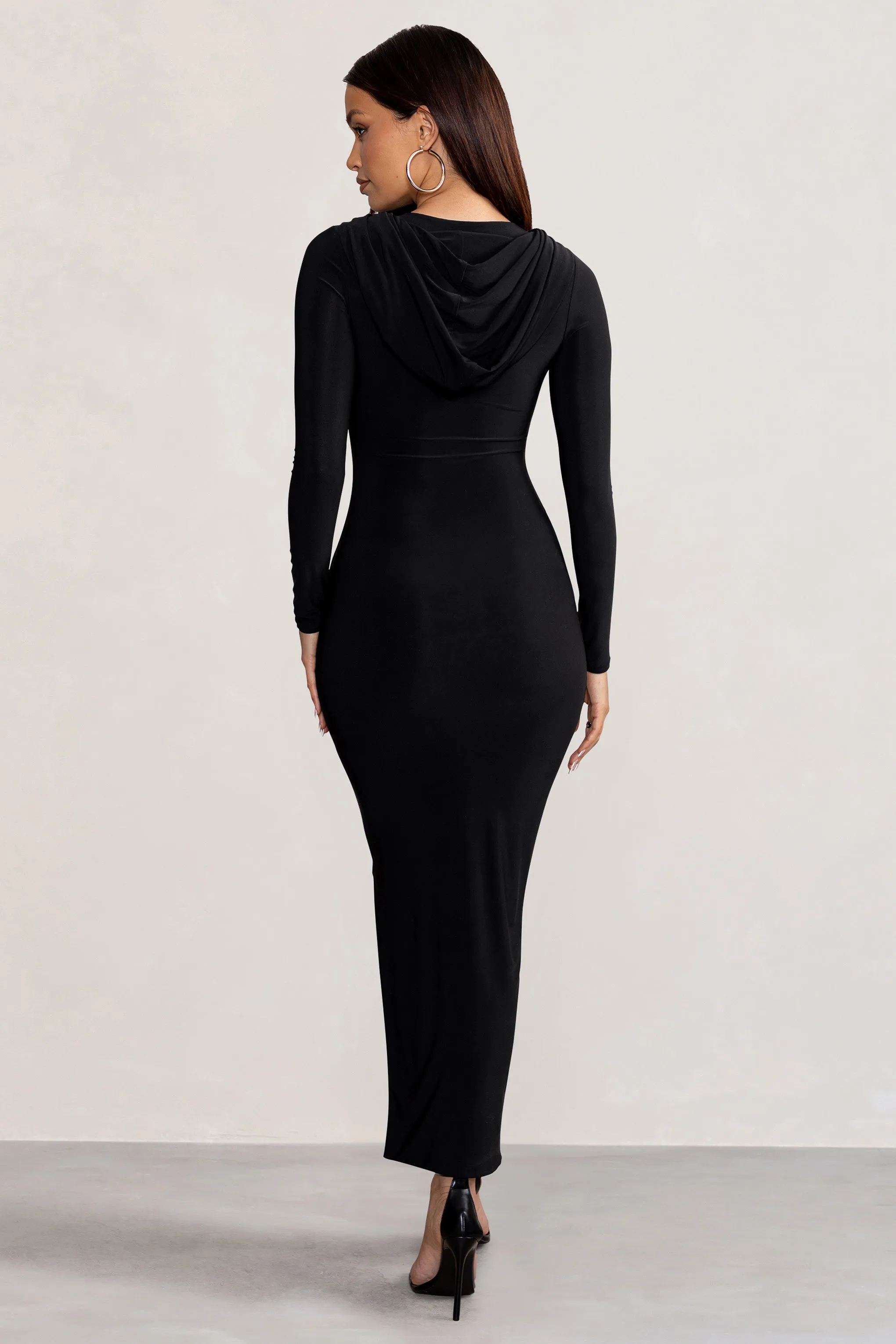 Milania | Black Long Sleeve Maxi Dress with Hood