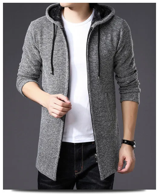 MoneRffi Sweater Men Clothes 2018 Winter Thick Warm Long Cardigan Men With Hood Sweater Coat With Cotton Liner Zipper Coats H004