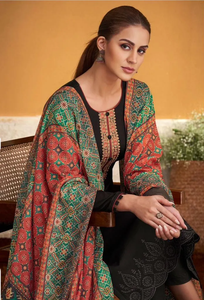 Mumtaz Arts Pure Jam Satin Unstitched Dark Brown Suits Material